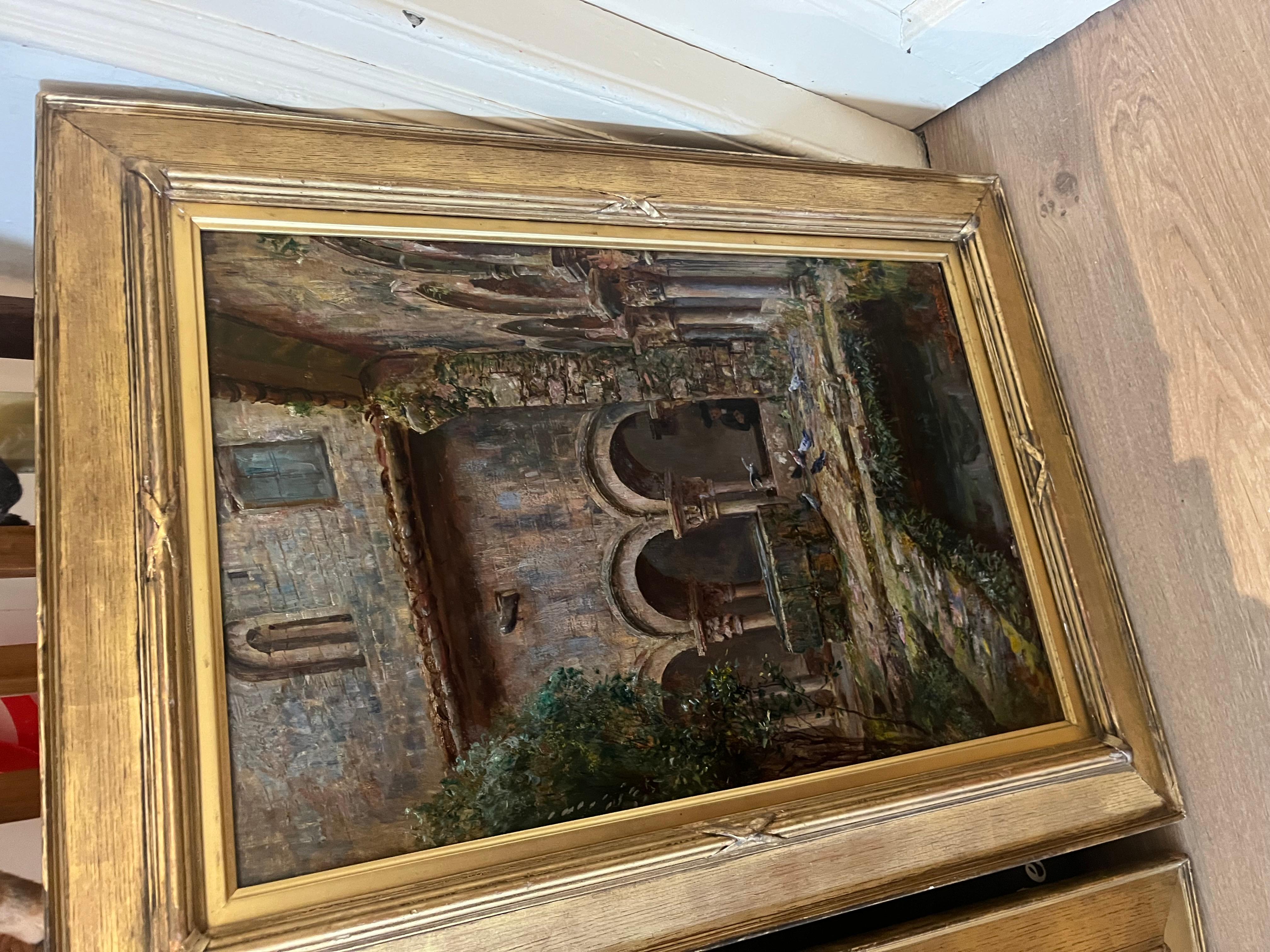 Frühes zwanzigstes Jahrhundert Impressionist Ölgemälde Spanisches Kloster und Gärten im Angebot 5