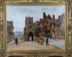 Óleos, Pareja, Arthur Trevor Haddon "Puerta Este, Warwick" & "Hospital de Leicester"