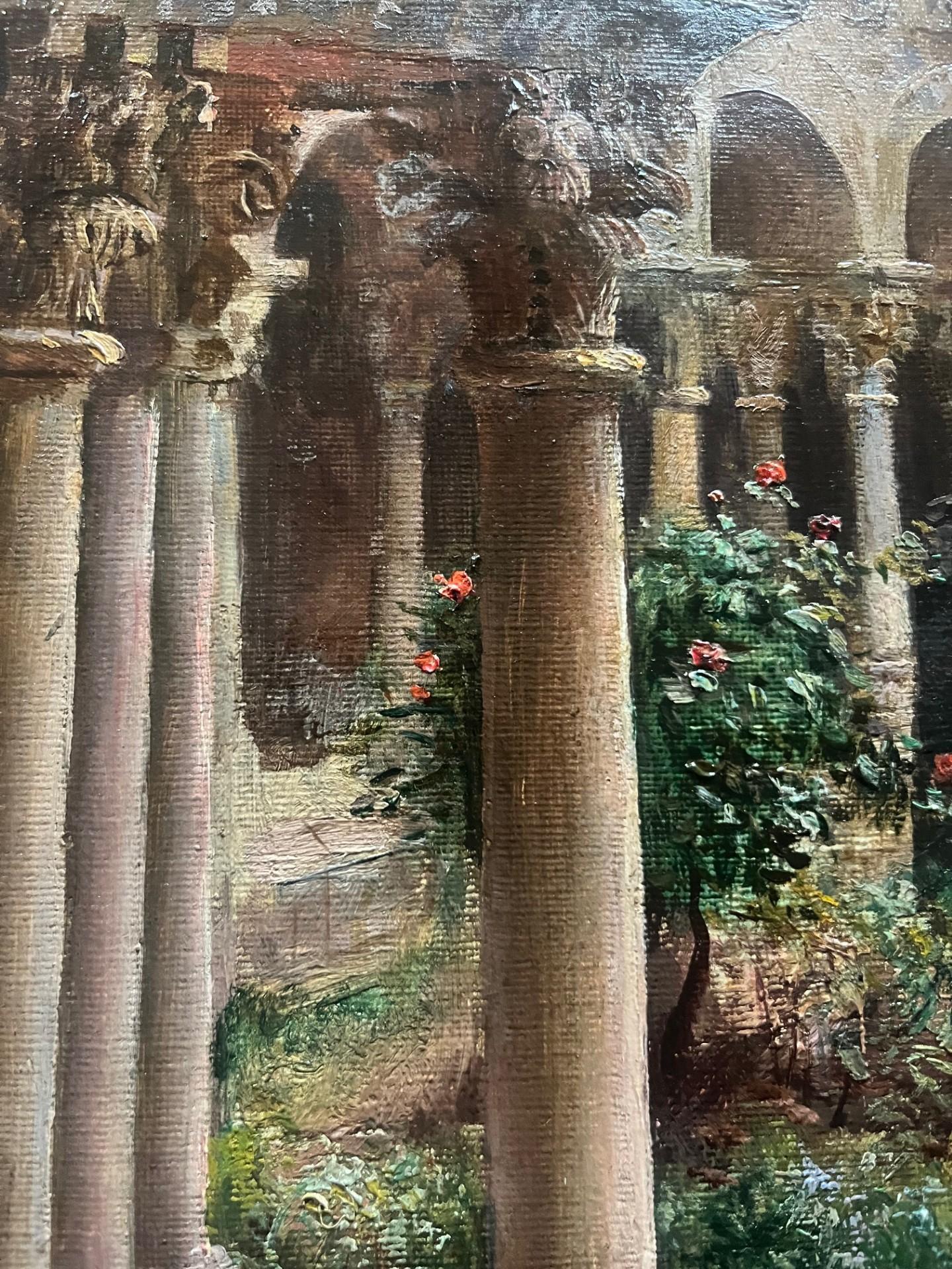Peinture de paysage impressionniste du XXe siècle Monastère et jardin espagnols - Impressionnisme Painting par Arthur Trevor Haddon