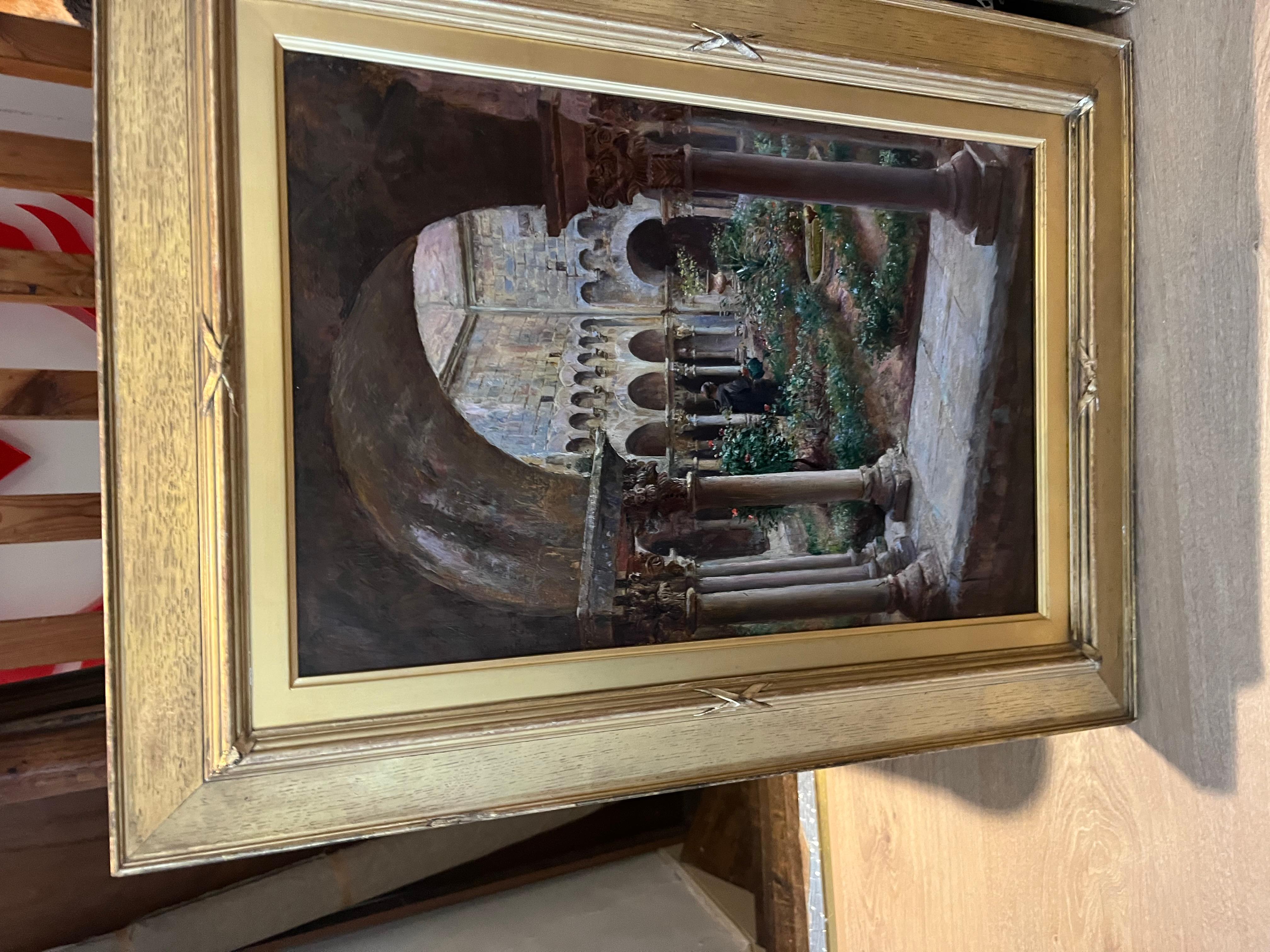 Zwanzigstes Jahrhundert Impressionistische Landschaftsmalerei Spanisches Kloster und Garten im Angebot 3
