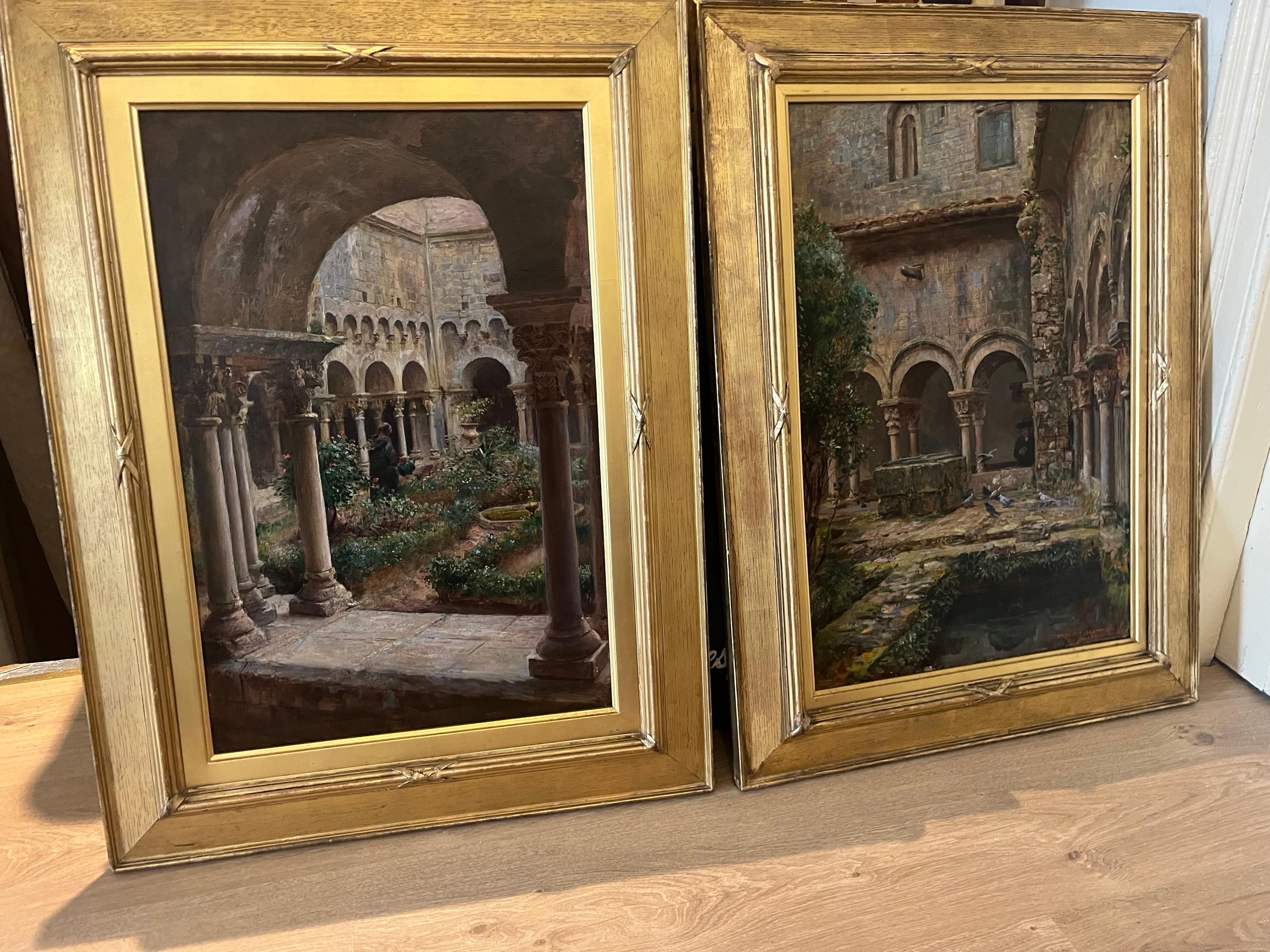 Zwanzigstes Jahrhundert Impressionistische Landschaftsmalerei Spanisches Kloster und Garten im Angebot 4