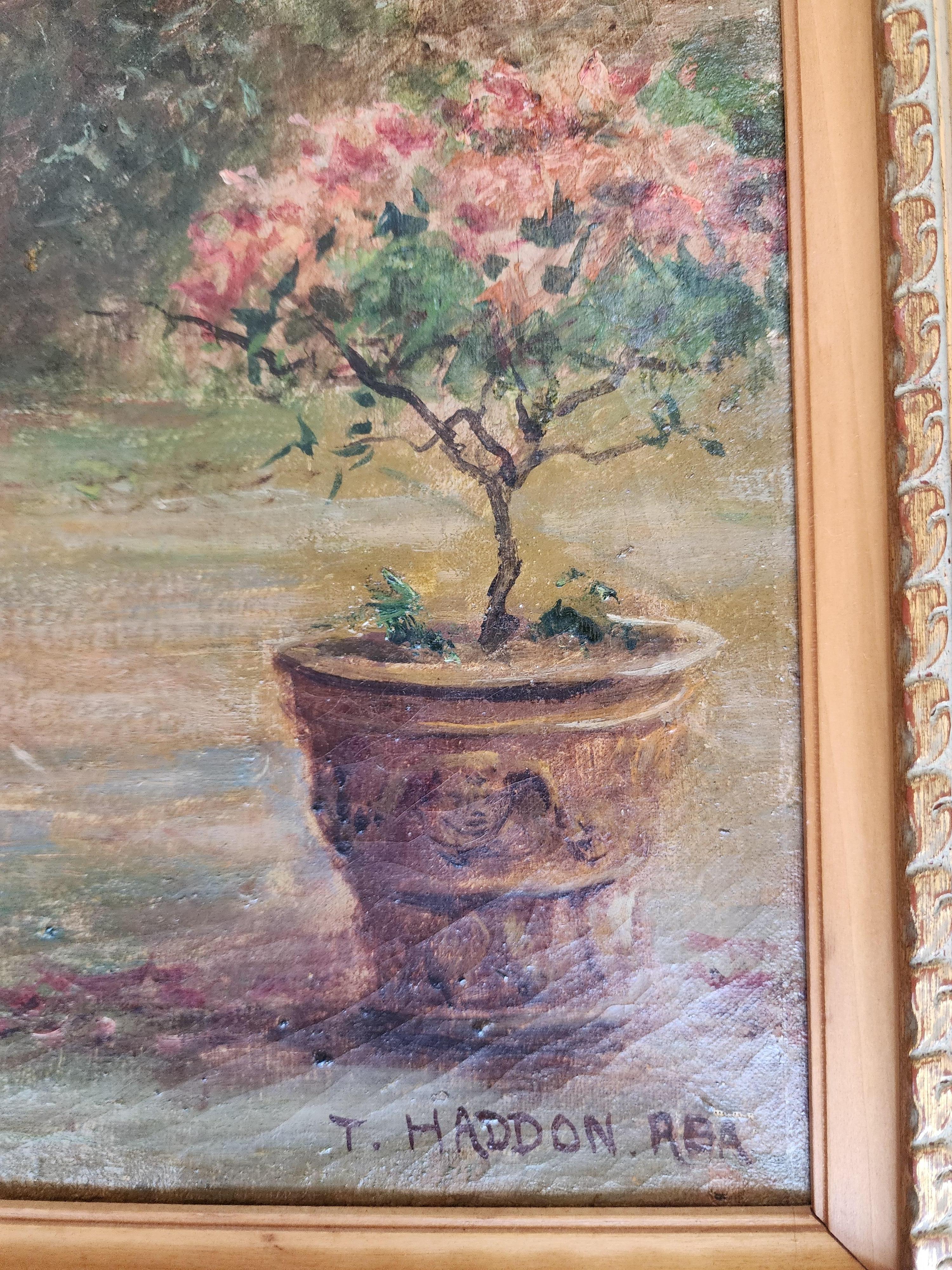 Donne in giardino - Figurative Painting Grigio di Arthur Trevor Haddon