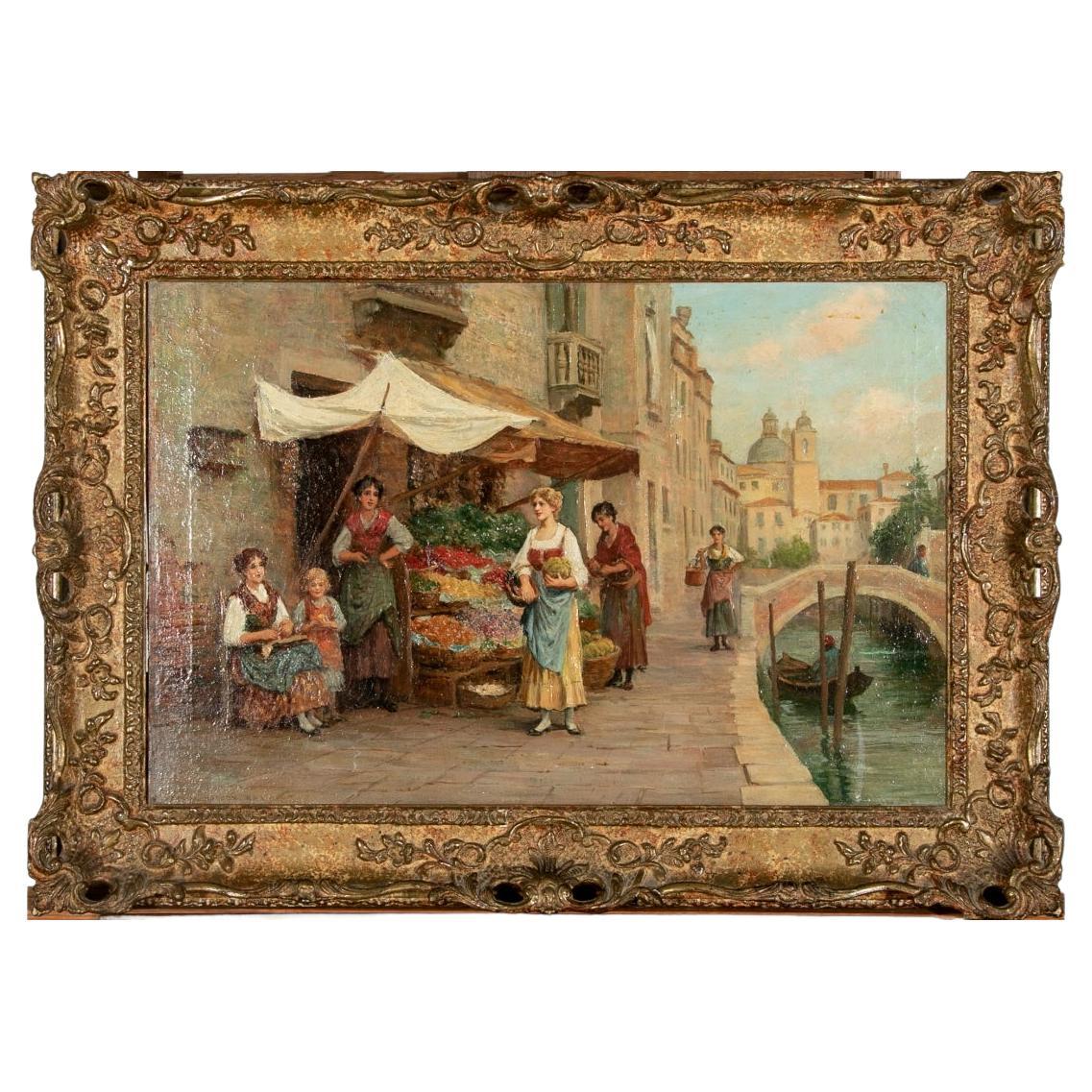 Arthur Trevor Haddon RBA 'UK, 1864-1941' Oil on Canvas, Venetian Genre Scene For Sale