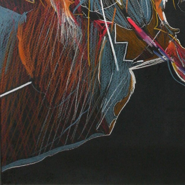 Colorful modern abstract on black paper titled 