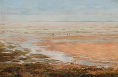 Antique "A Quiet Flowing Tide, " Arthur Turner, Coastal Beach Landscape, Impressionism