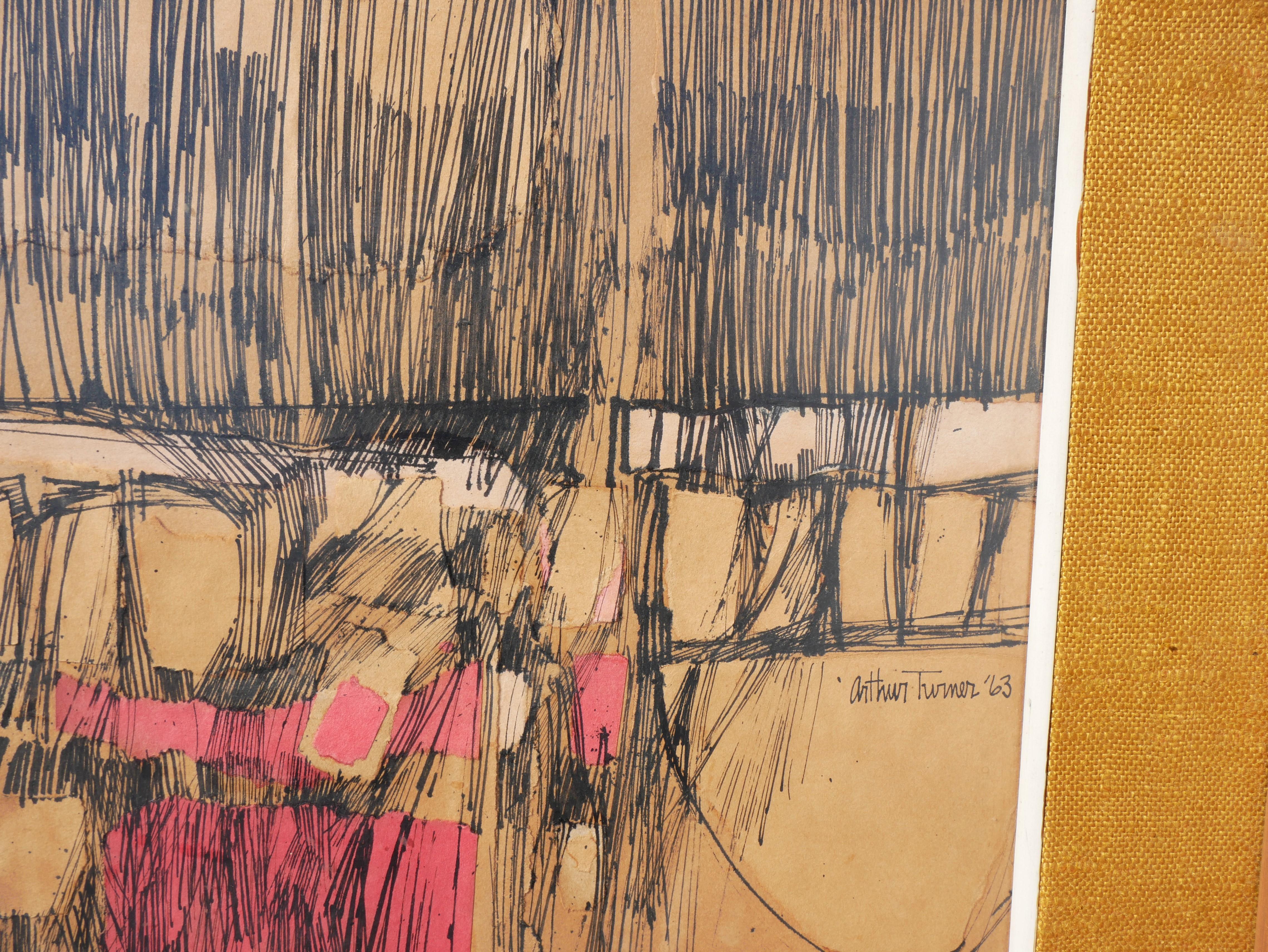 Dibujo abstracto gestual moderno en tinta y acuarela, morado y negro - Abstract Drawing Marrón de Arthur Turner