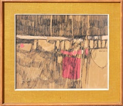 Disegno astratto gestuale viola e nero con inchiostro e acquerello