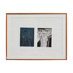"Twin Totems" Blue and Black Double Abstract Figurative Prints