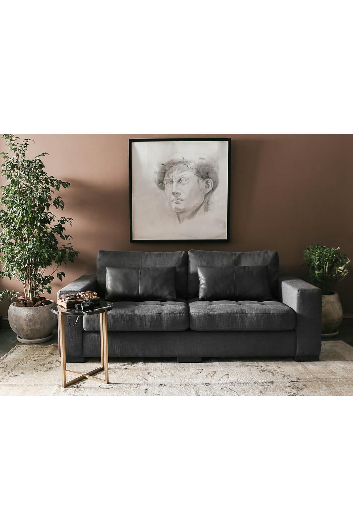 Modern Arthur Two Seater Sofa with Faux Leather Bold Cushions **5 WEEKS** For Sale