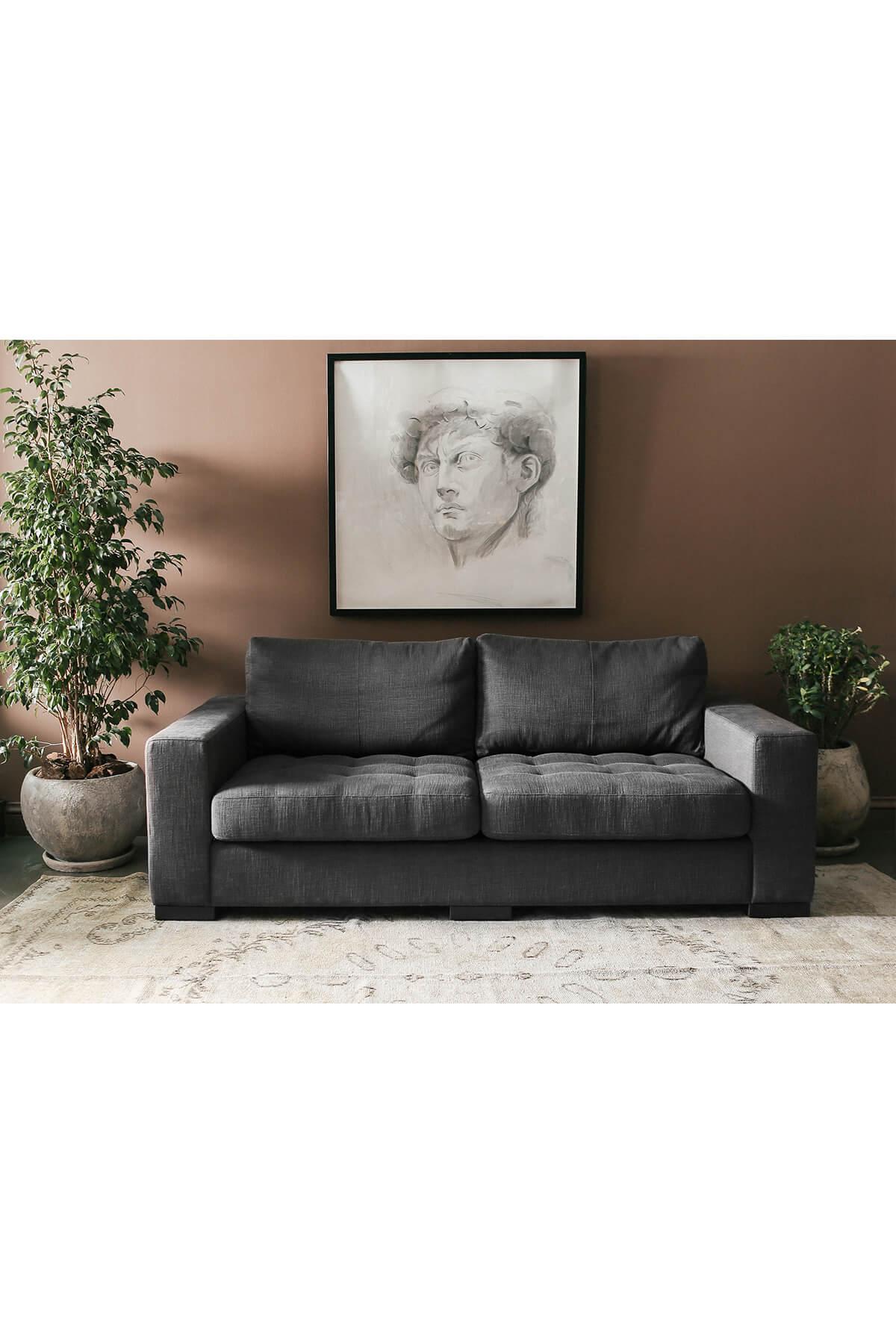 Modern Arthur Two Seater Sofa with Faux Leather Bold Cushions For Sale