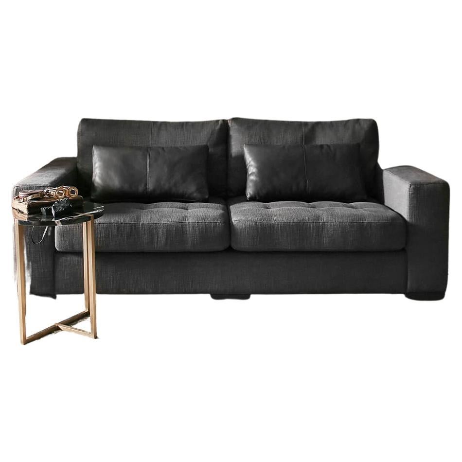 Arthur Two Seater Sofa with Faux Leather Bold Cushions For Sale