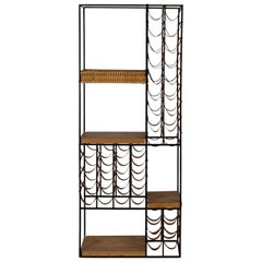 Arthur Umanoff Eisen-Leder-Etagere oder Weinhalter aus der Mitte des Jahrhunderts, 1950er Jahre