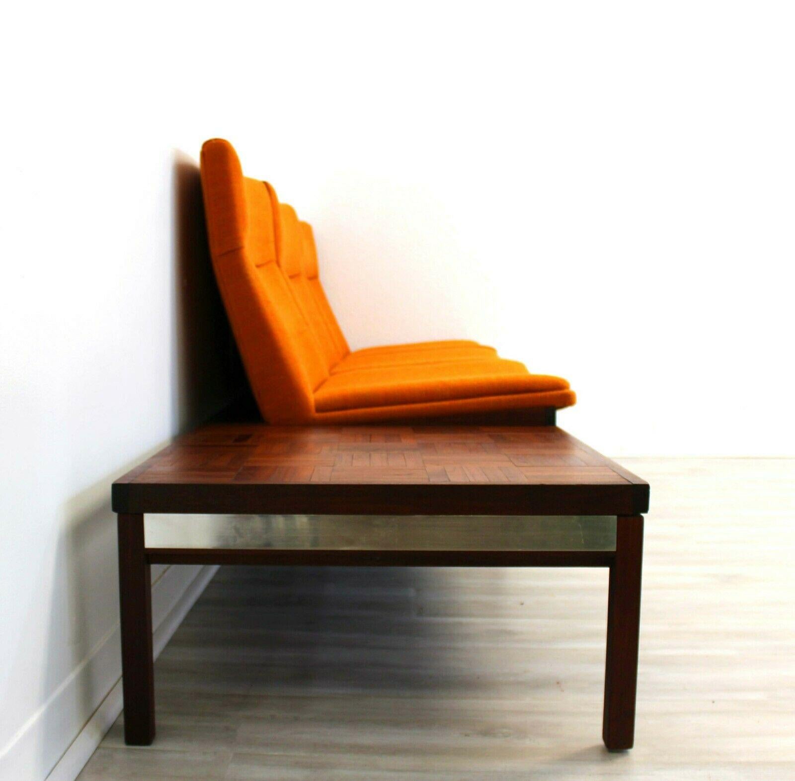 Mid-Century Modern Arthur Umanoff 3 Piece Upholstered Bench Parquet Walnut Table MCM Modular