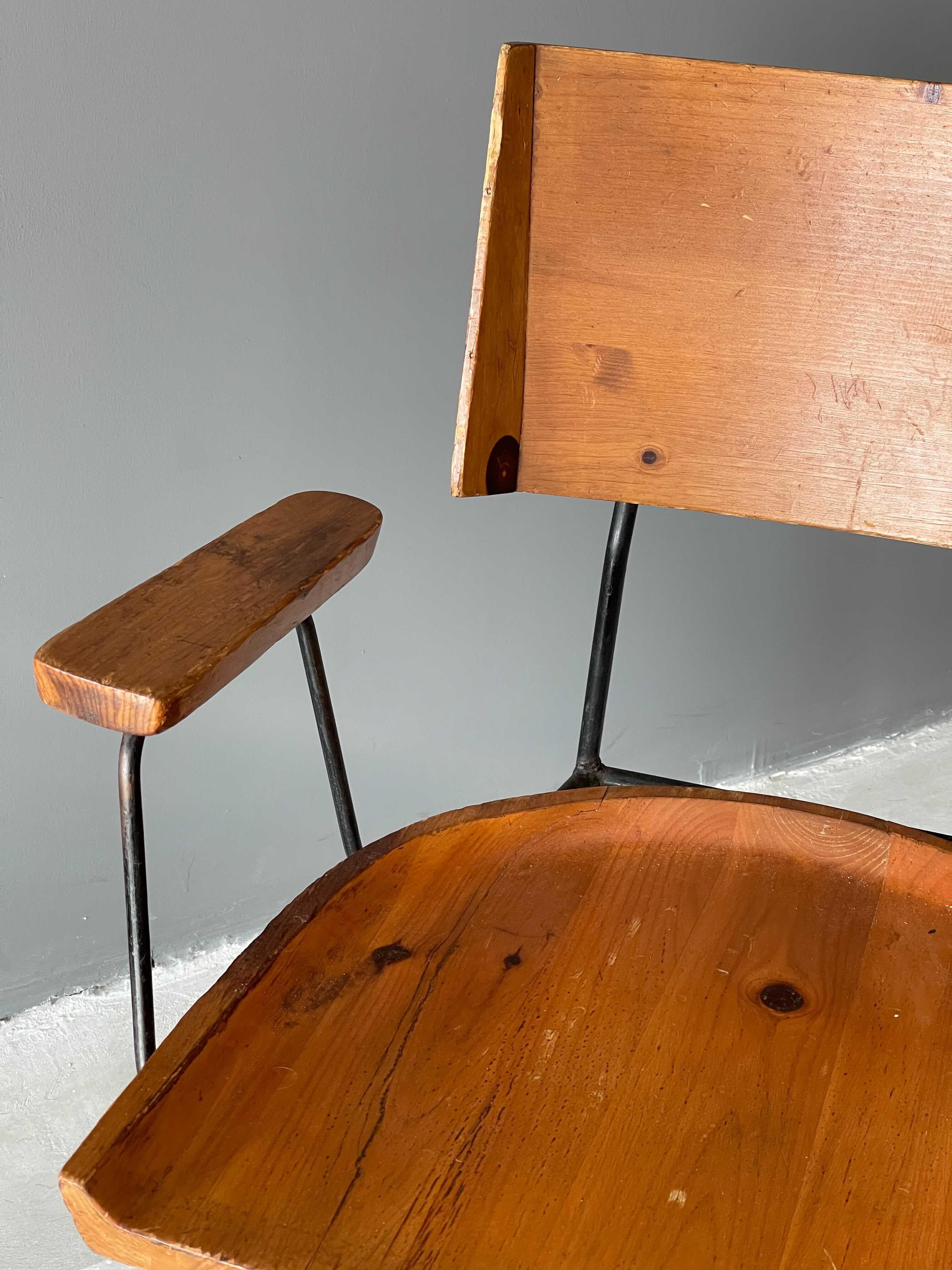 Mid-Century Modern Arthur Umanoff, Arm Chair, Solid Pine, Lacquered Iron, America, 1950s