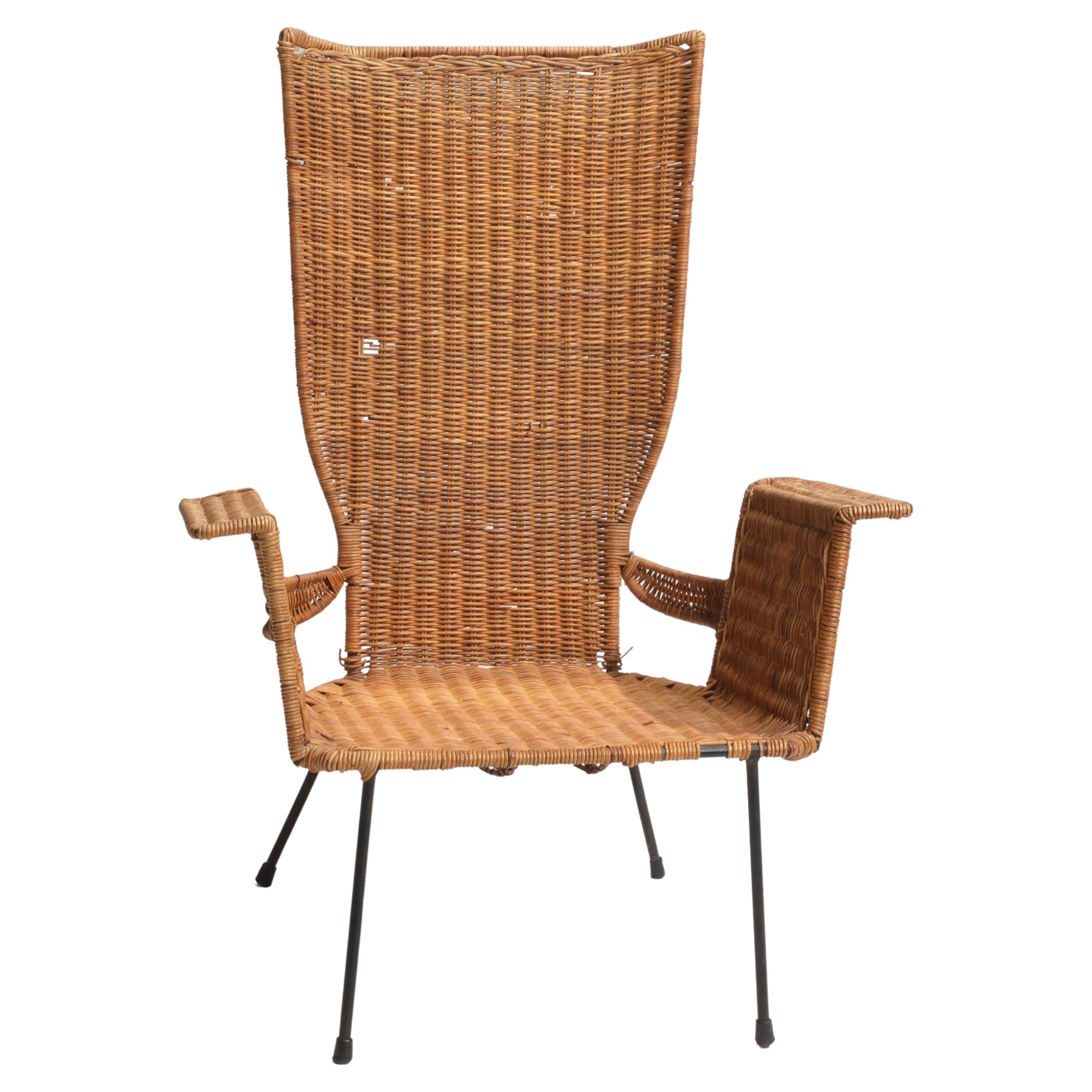 Arthur Umanoff Armchair in Wrought Iron and Rattan For Sale
