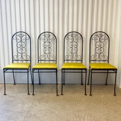 Arthur Umanoff Attributed Iron Chairs With Chartreuse Velvet Seats - Set of 4