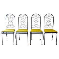 Arthur Umanoff Attributed Iron Chairs With Chartreuse Velvet Seats - Set of 4