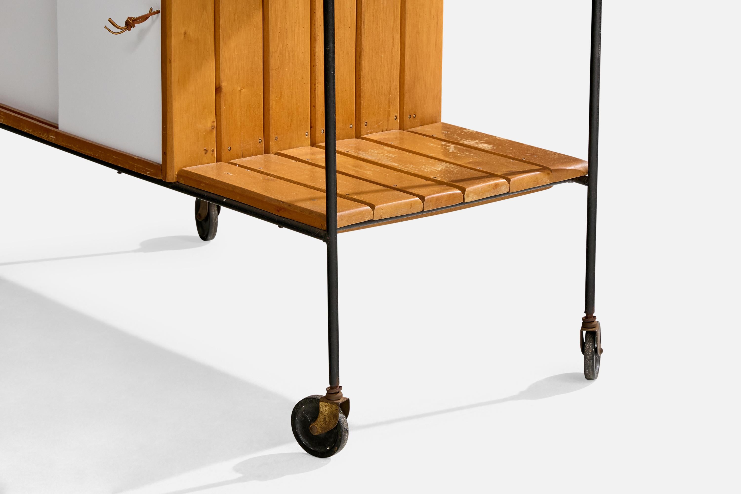 Arthur Umanoff, Bar Cart, Iron, Birch, Rush, Formica, USA, 1950s For Sale 6