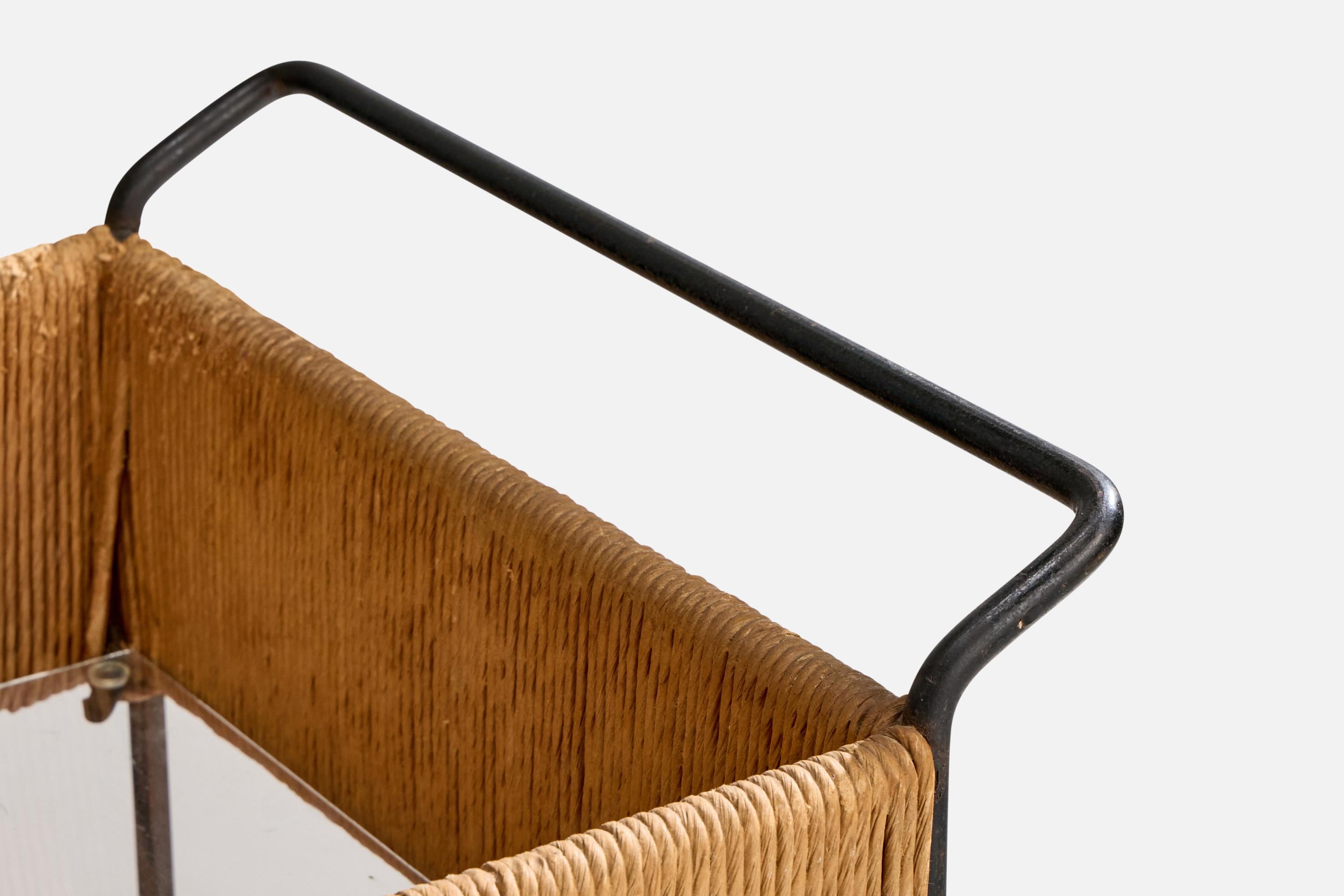Arthur Umanoff, Bar Cart, Iron, Birch, Rush, Formica, USA, 1950s For Sale 7