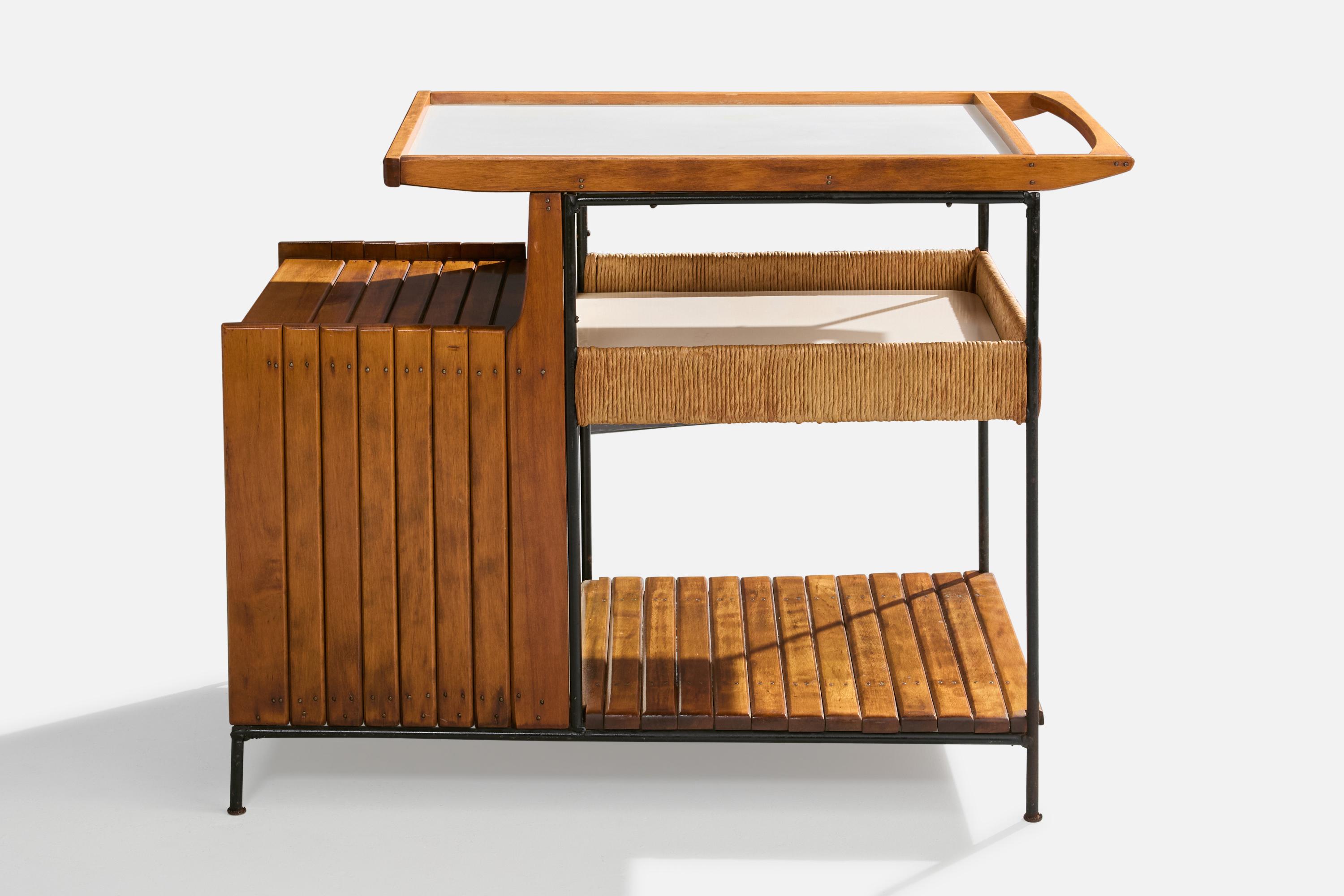 Mid-Century moderno Arthur Umanoff, Leggio, ferro, betulla, giunco, formica, USA, anni '50 in vendita