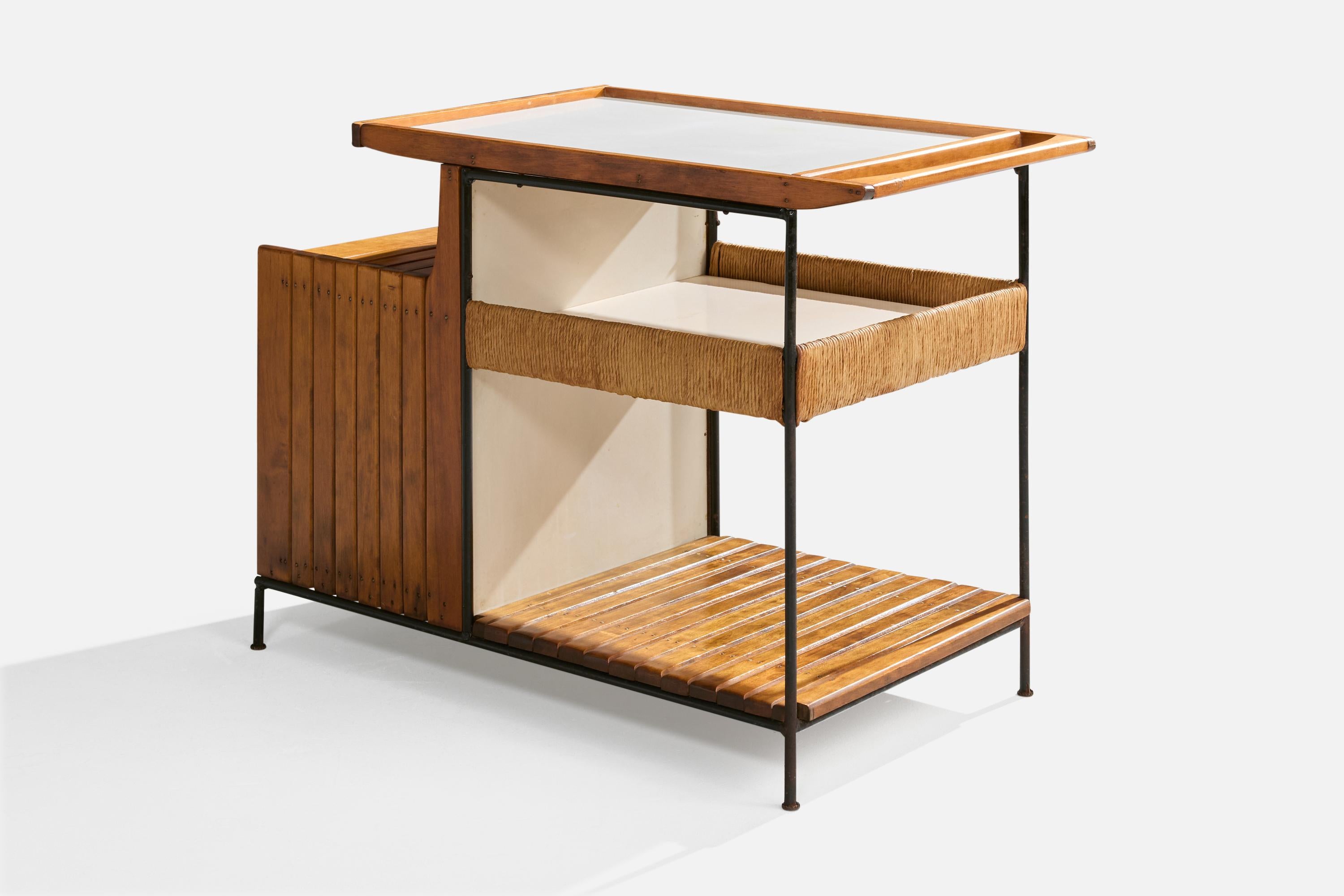 Americano Arthur Umanoff, Leggio, ferro, betulla, giunco, formica, USA, anni '50 in vendita