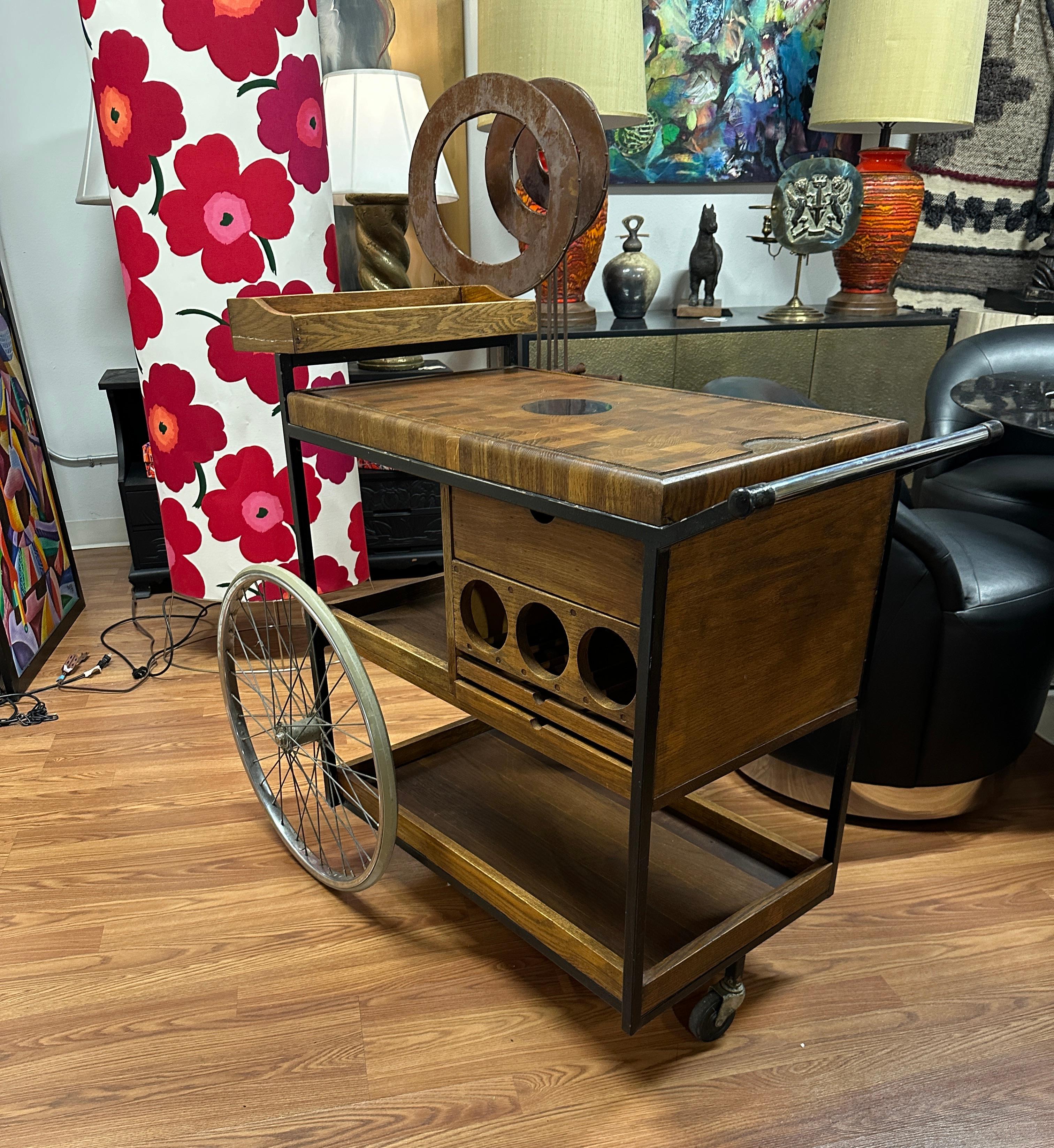 Arthur Umanoff Bicycle and Butcher Block Bar Cart For Sale 4