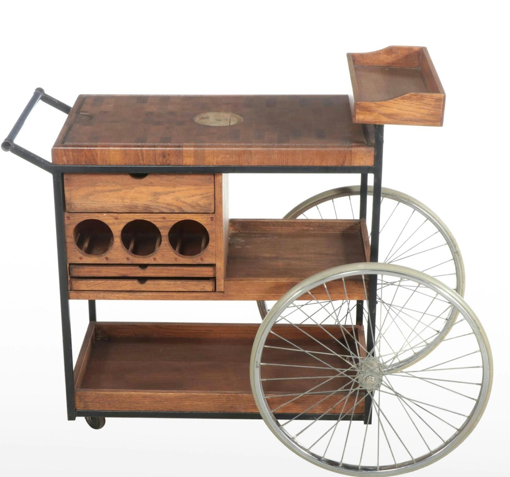 Arthur Umanoff Bicycle and Butcher Block Bar Cart For Sale 6