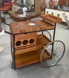 Arthur Umanoff Bicycle and Butcher Block Bar Cart