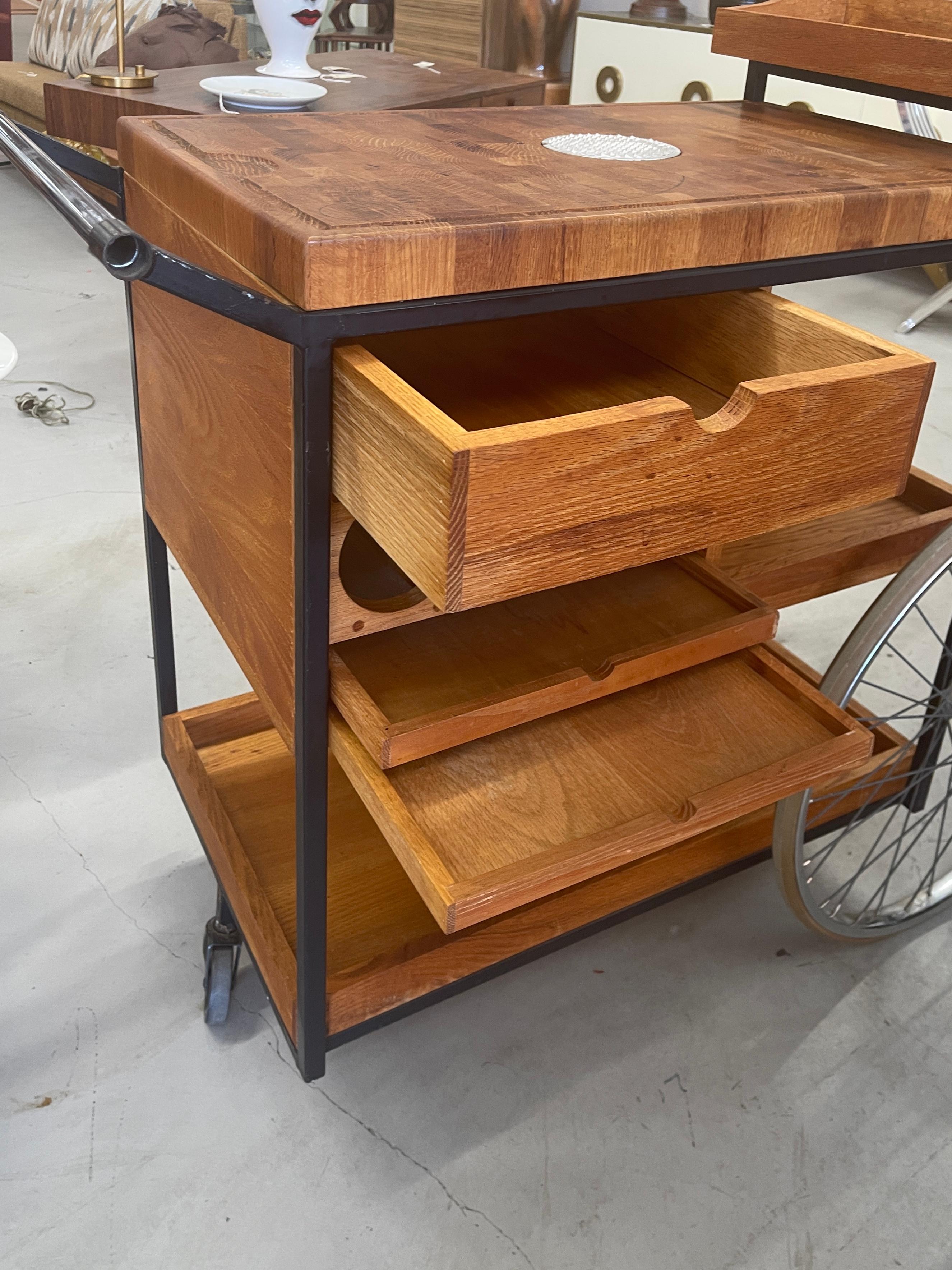 Arthur Umanoff Bicycle and Butcher Block Bar Cart In Good Condition In Palm Springs, CA
