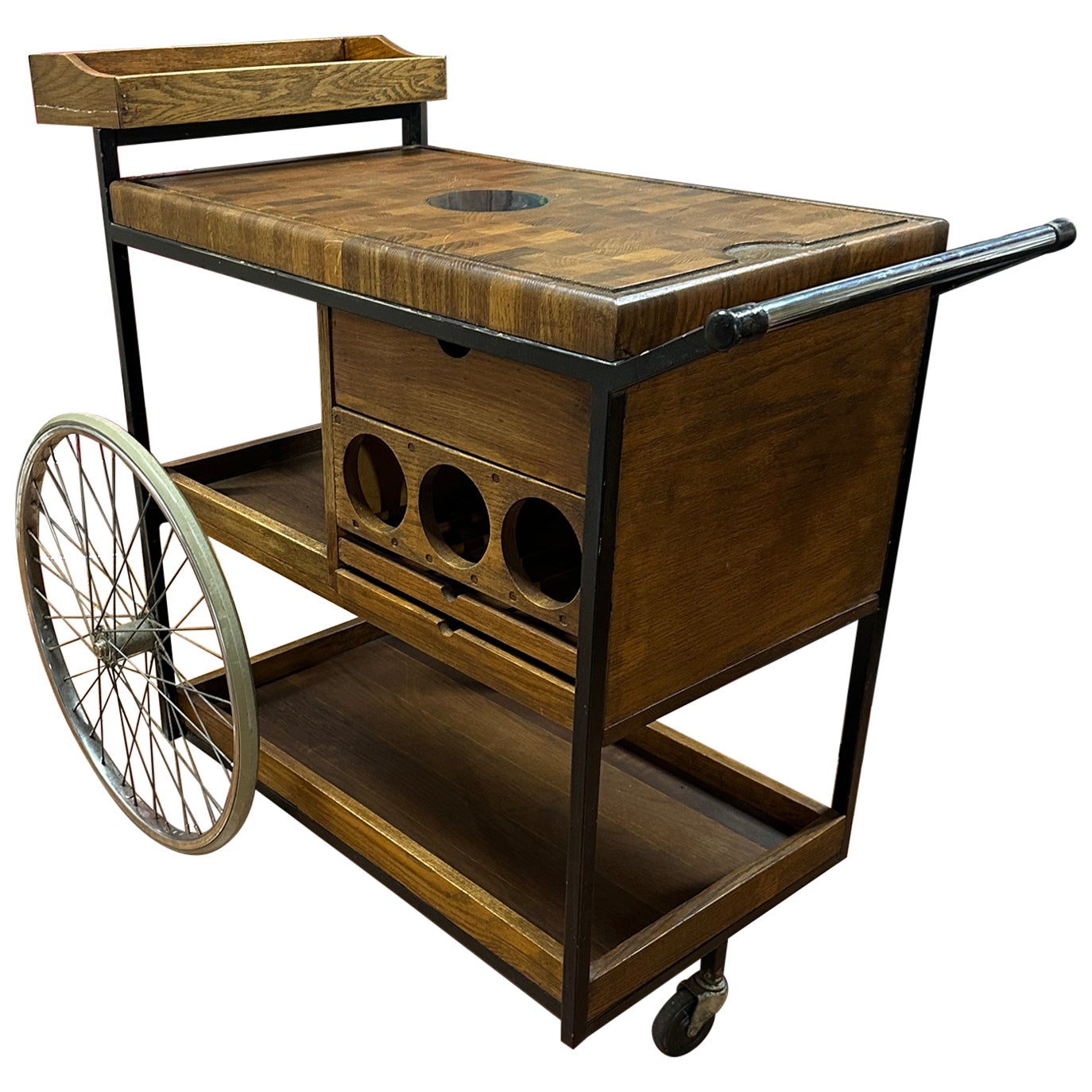 Arthur Umanoff Bicycle and Butcher Block Bar Cart