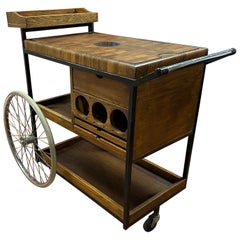 Arthur Umanoff Bicycle and Butcher Block Bar Cart