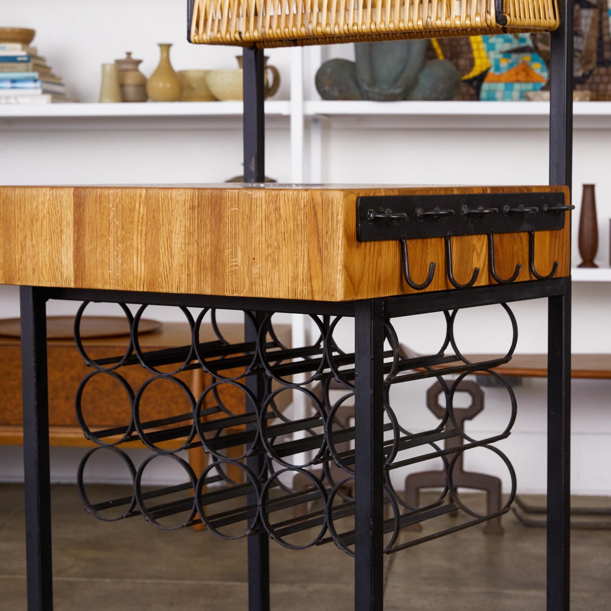 Arthur Umanoff Butcher Block Island with Wine Rack and Pot Holder at 1stDibs butcher block
