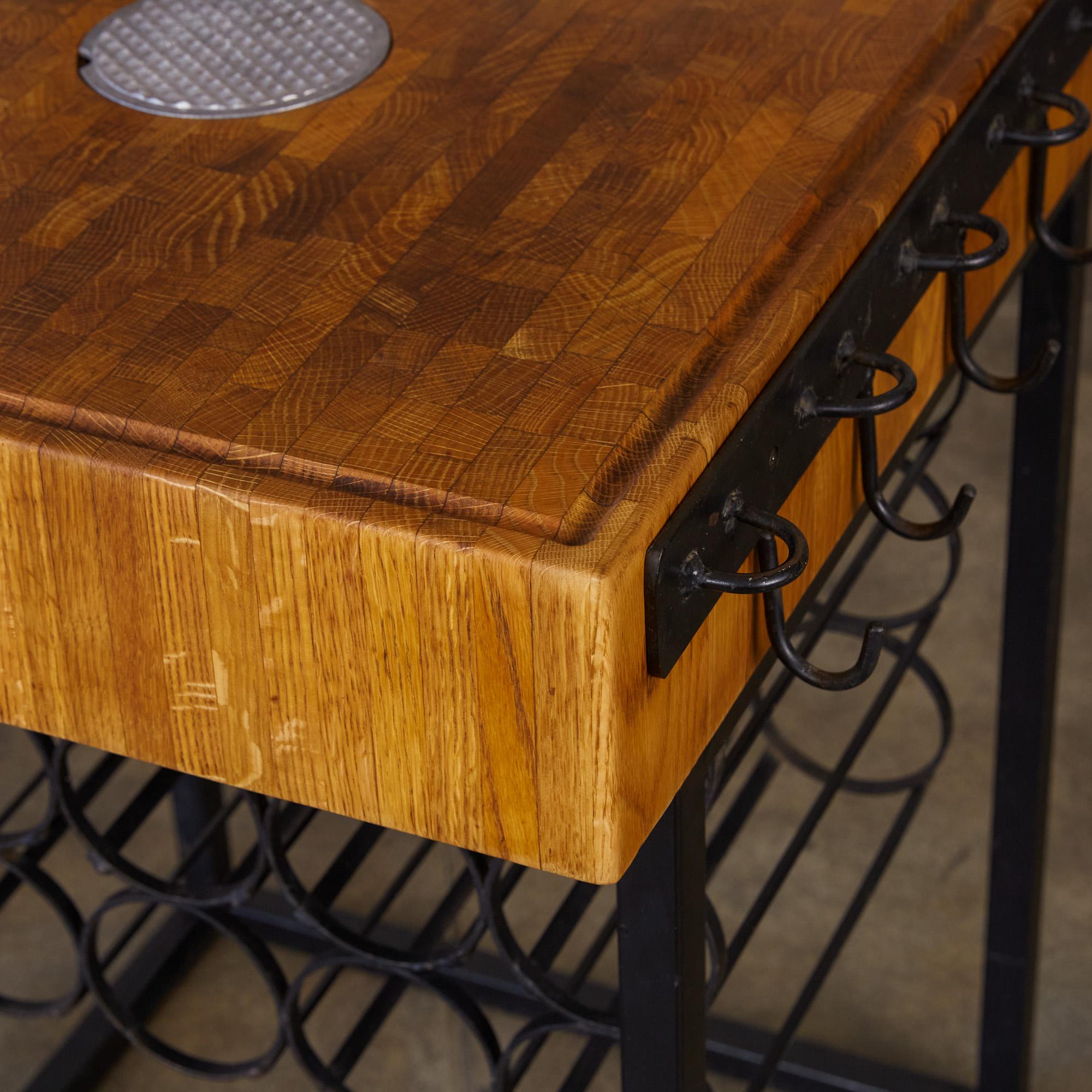 Arthur Umanoff Butcher Block Island with Wine Rack and Pot Holder at 1stDibs butcher block