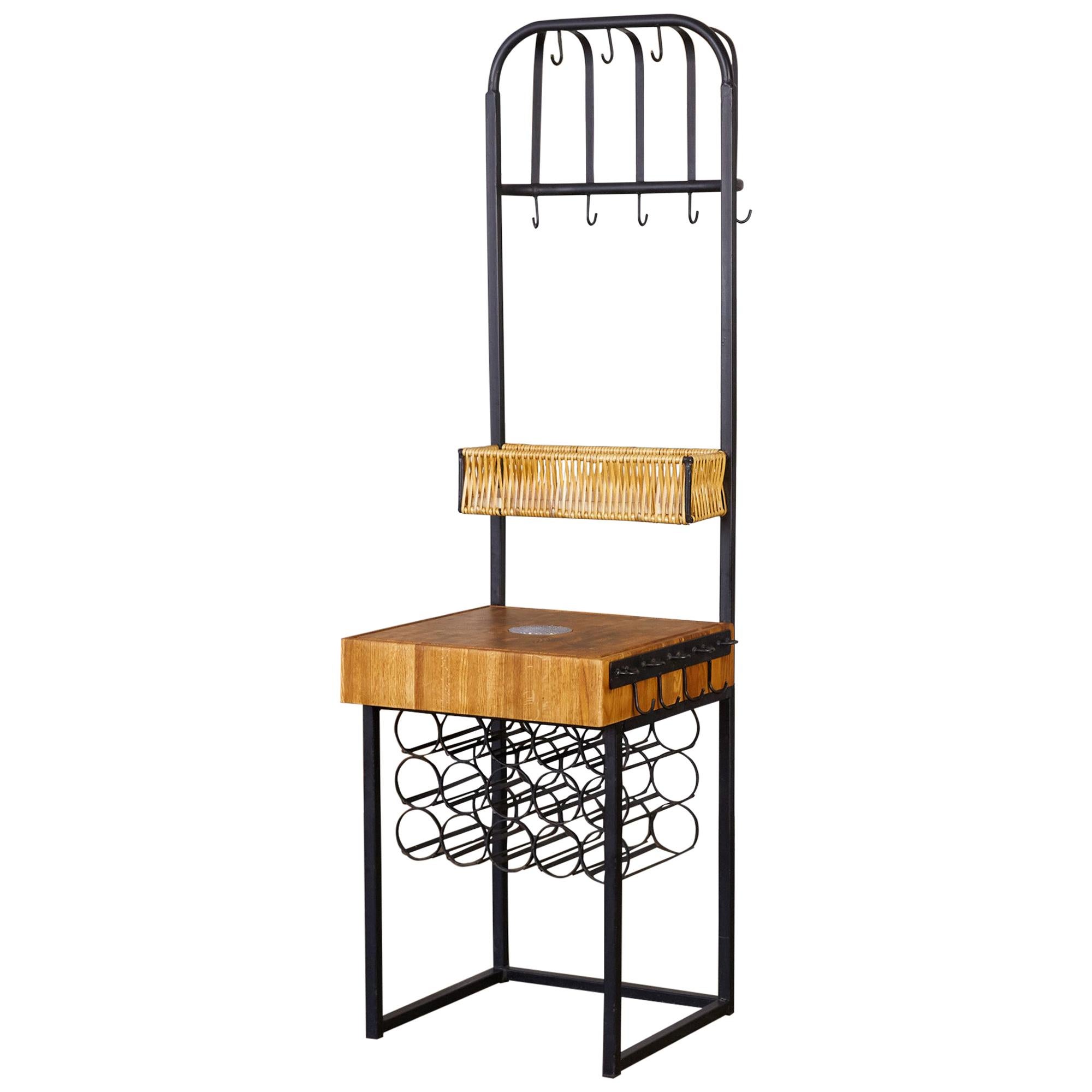 Arthur Umanoff Butcher Block Island with Wine Rack and Pot Holder at