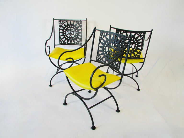 Arthur Umanoff Cast and Wrought Iron with Glass Top Mayan Sun Dinning