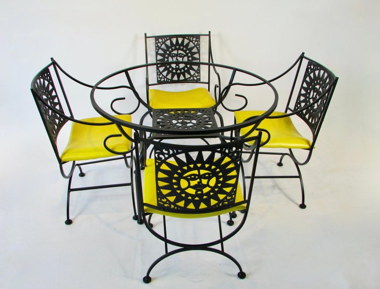 Arthur Umanoff Cast and Wrought Iron with Glass Top Mayan Sun Dinning