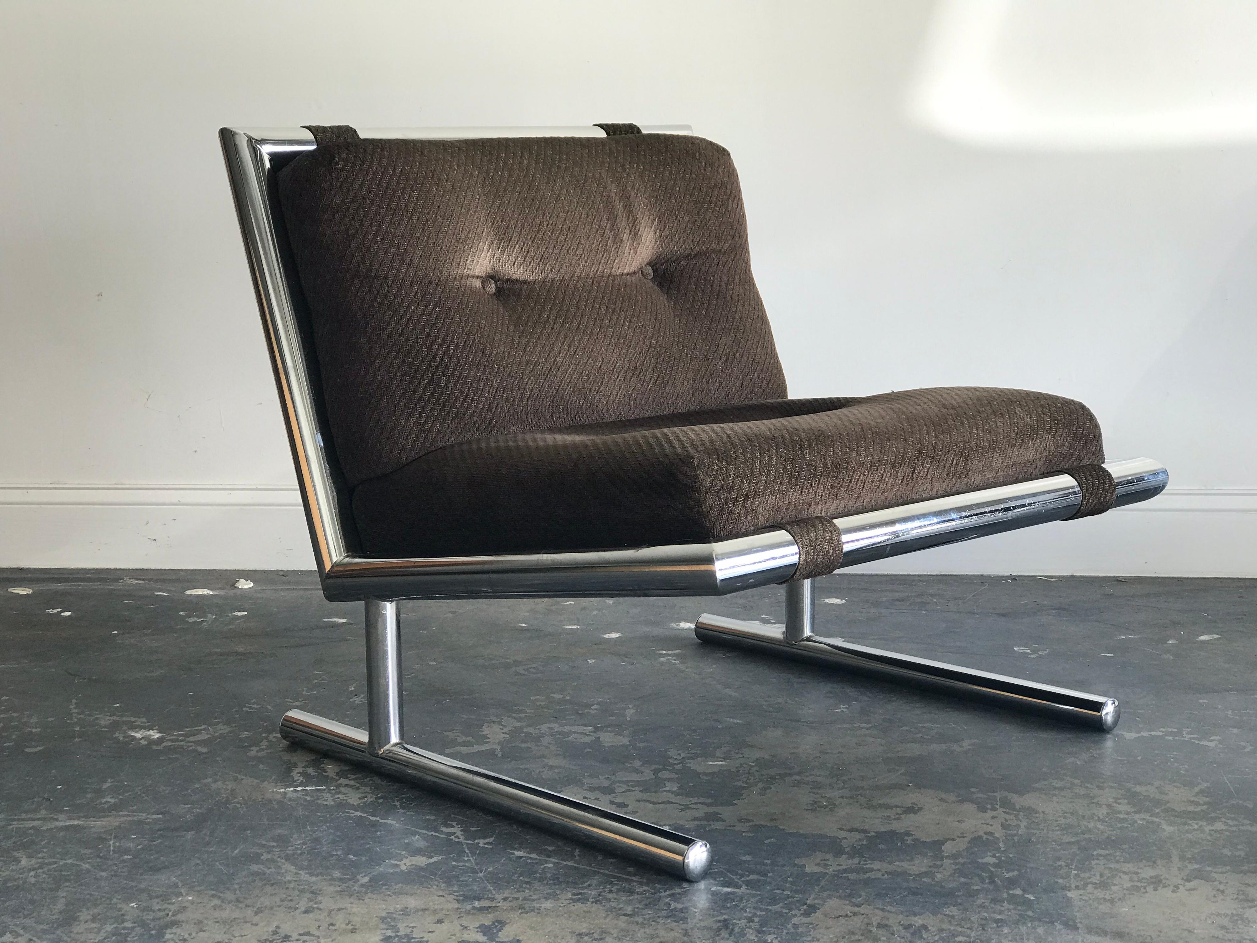 American Arthur Umanoff Chrome Lounge/ Slipper Chairs and Ottoman for Directional, 1971