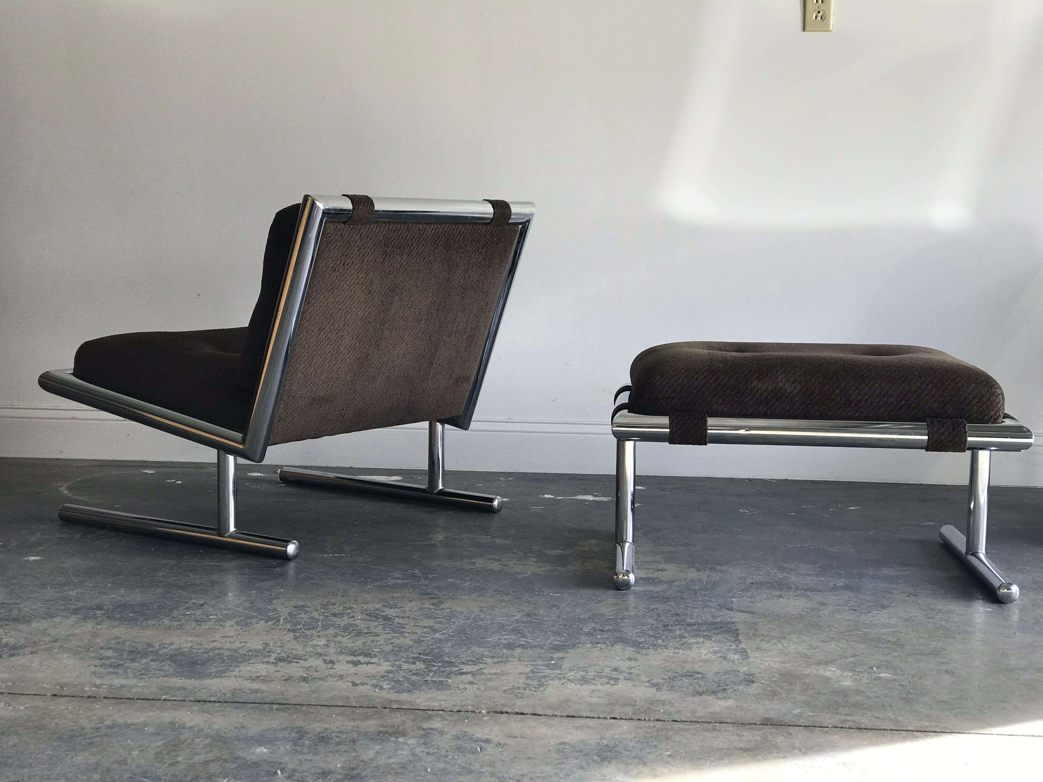 Arthur Umanoff Chrome Lounge/ Slipper Chairs and Ottoman for Directional, 1971 1