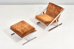 Arthur Umanoff Directional Chrome Lounge Chair and Ottoman, 1971