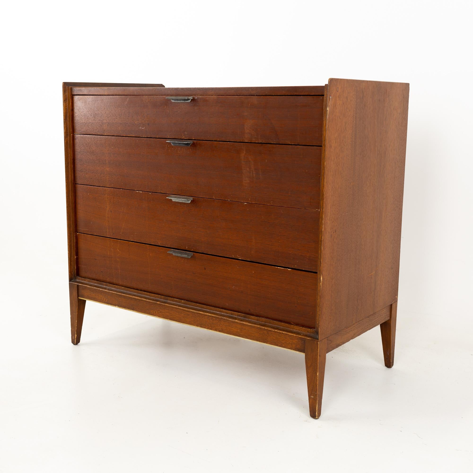 Arthur Umanoff for Cavalier Furniture mid century 4 drawer dresser.
This dresser is 35.75 wide x 18 deep x 32.5 inches high

All pieces of furniture can be had in what we call restored vintage condition. That means the piece is restored upon