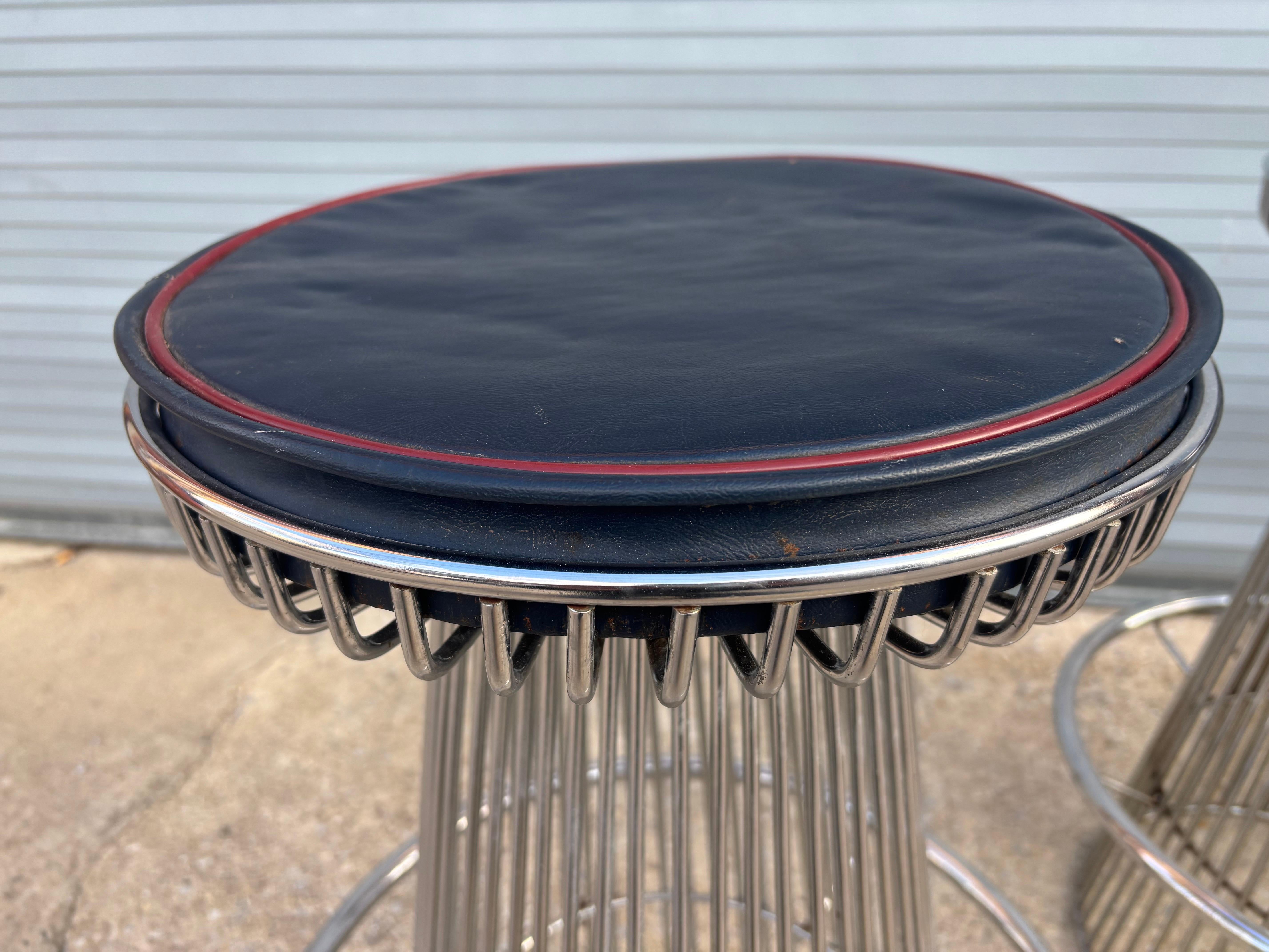 Arthur Umanoff for Contempory Shells Set of 3 Chrome Bar Stools In Good Condition In Philadelphia, PA