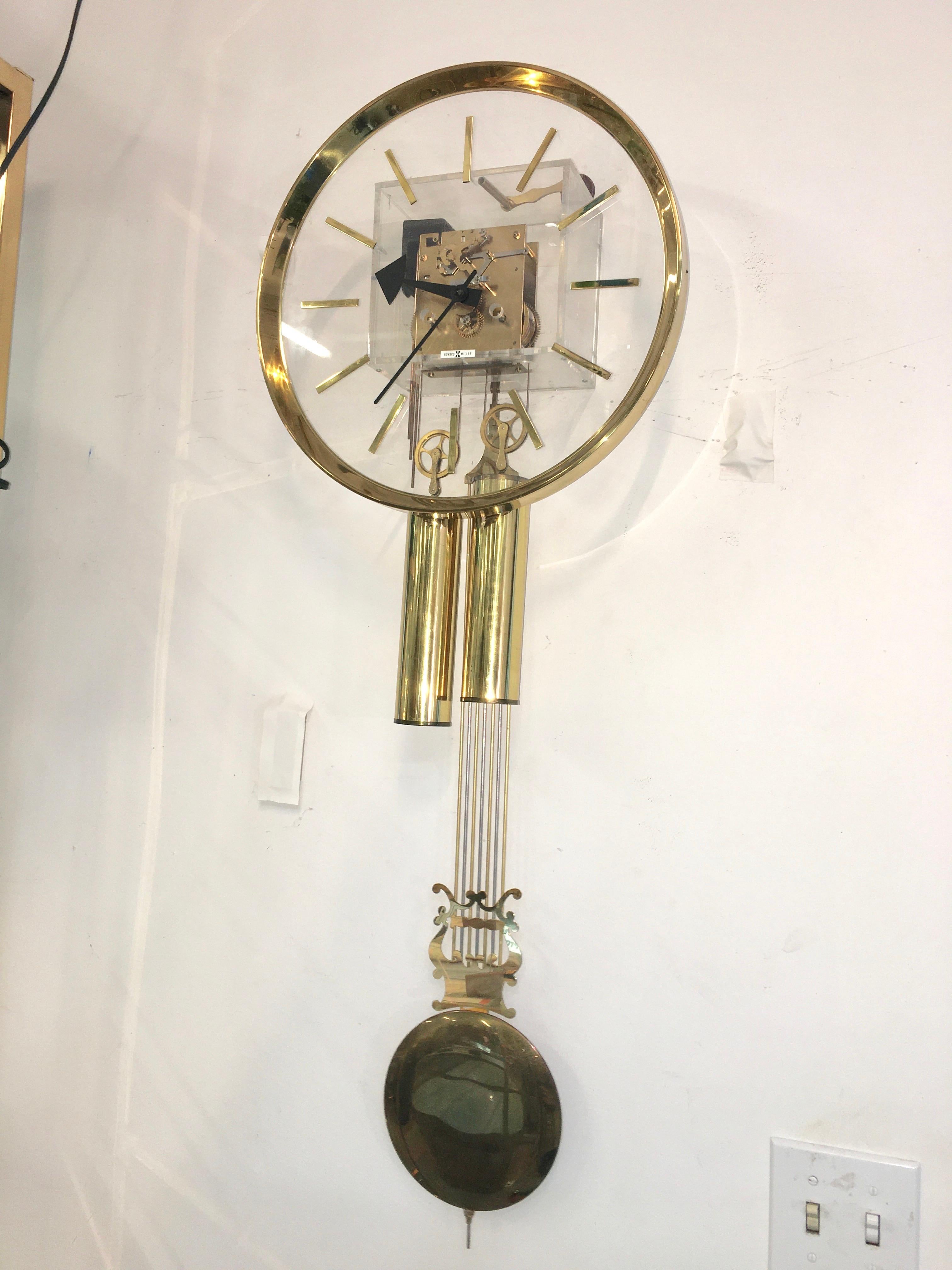 Arthur Umanoff for Howard Miller Brass and Lucite Wall Clock 5