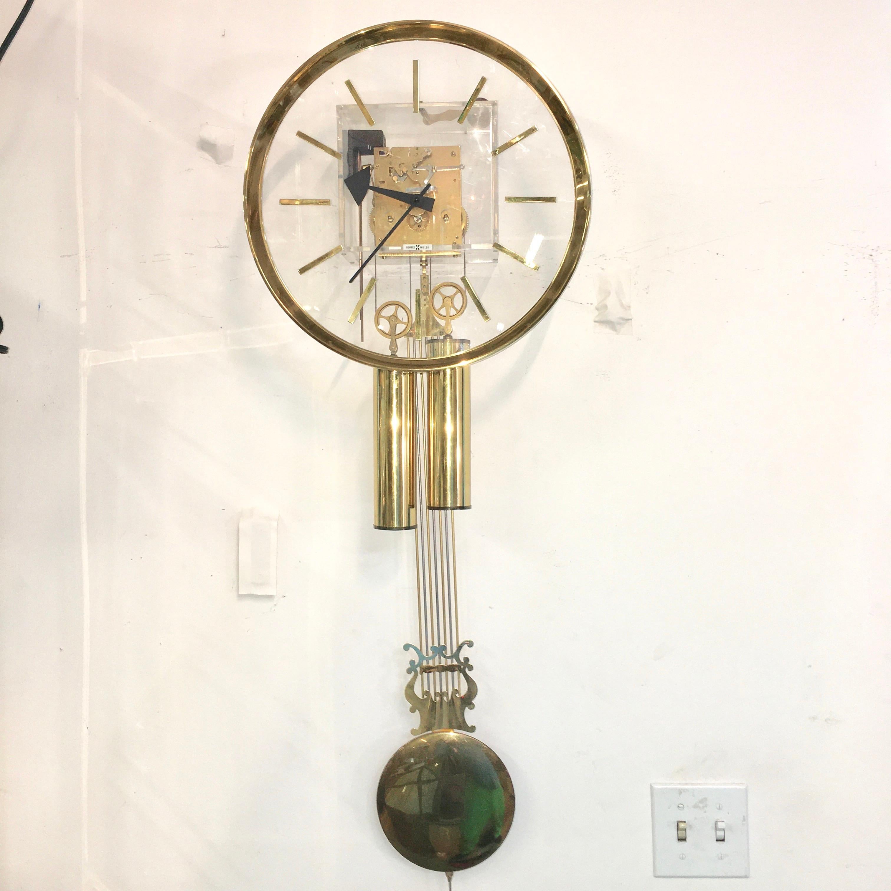 Arthur Umanoff for Howard Miller Brass and Lucite Wall Clock 6