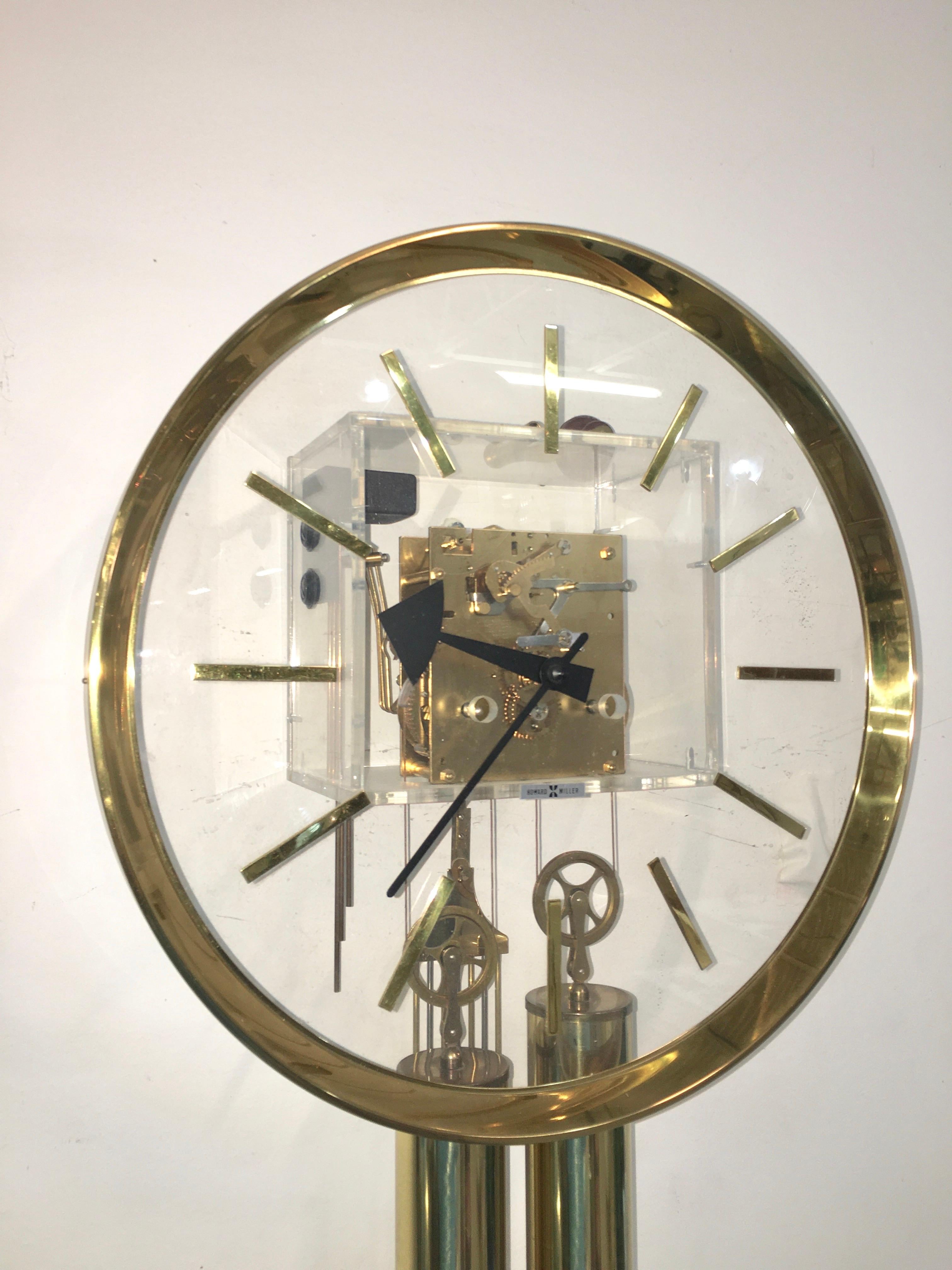 Arthur Umanoff for Howard Miller Brass and Lucite Wall Clock 7