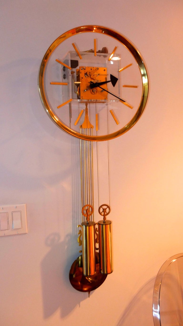 Arthur Umanoff For Howard Miller Brass And Lucite Wall Clock At 1stdibs