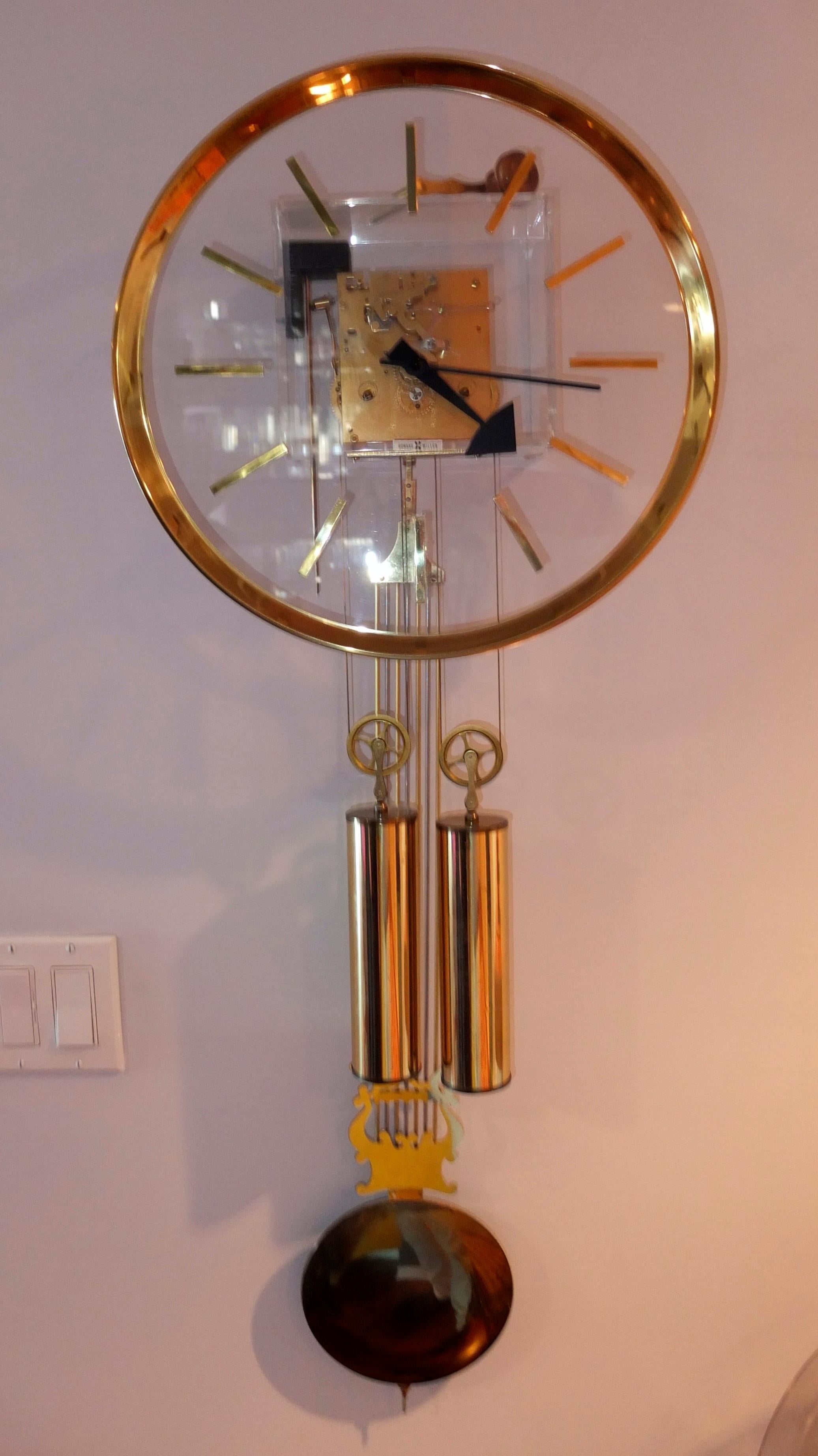 Arthur Umanoff for Howard Miller Brass and Lucite Wall Clock 1