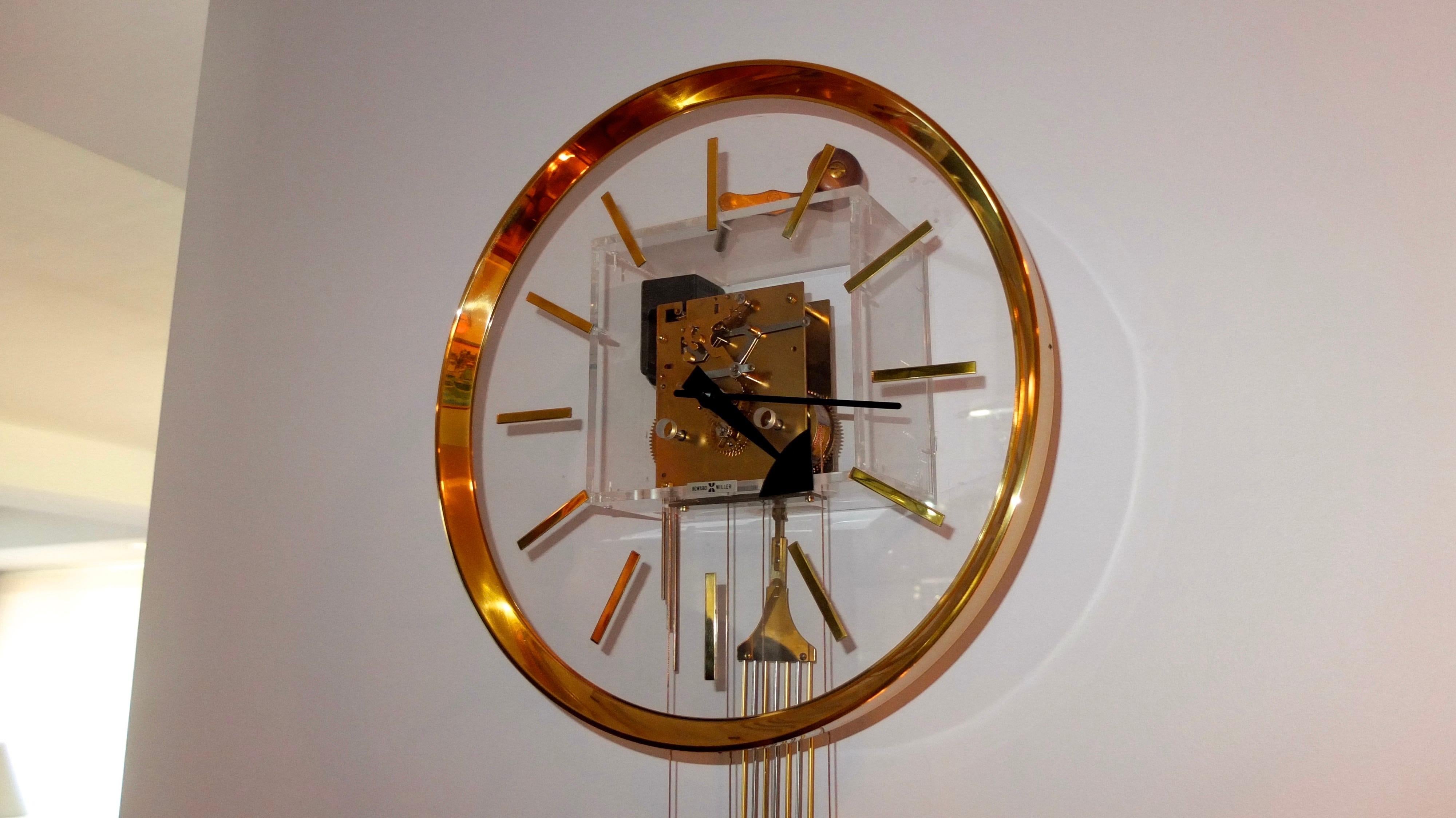 Arthur Umanoff for Howard Miller Brass and Lucite Wall Clock 2
