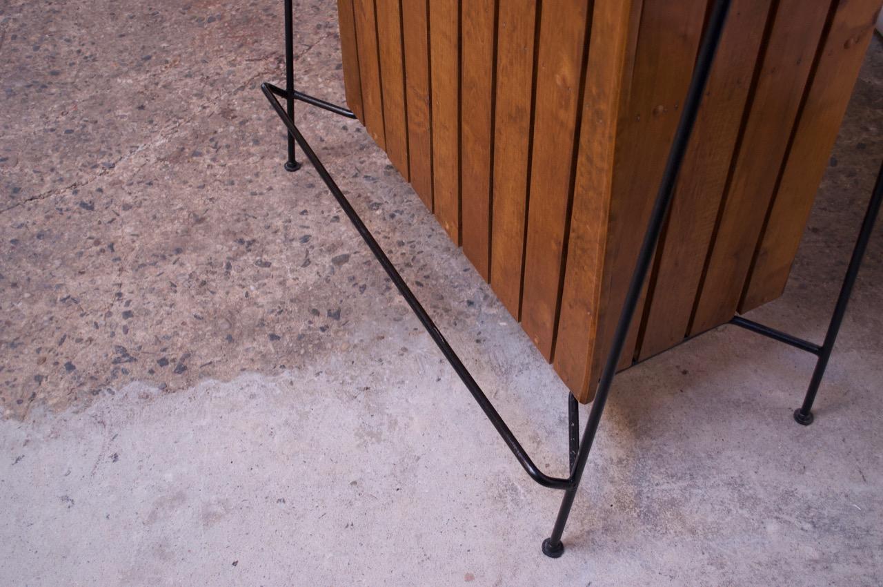 Wrought Iron Arthur Umanoff for Raymor Iron and Birch-Slat Bar with Stools