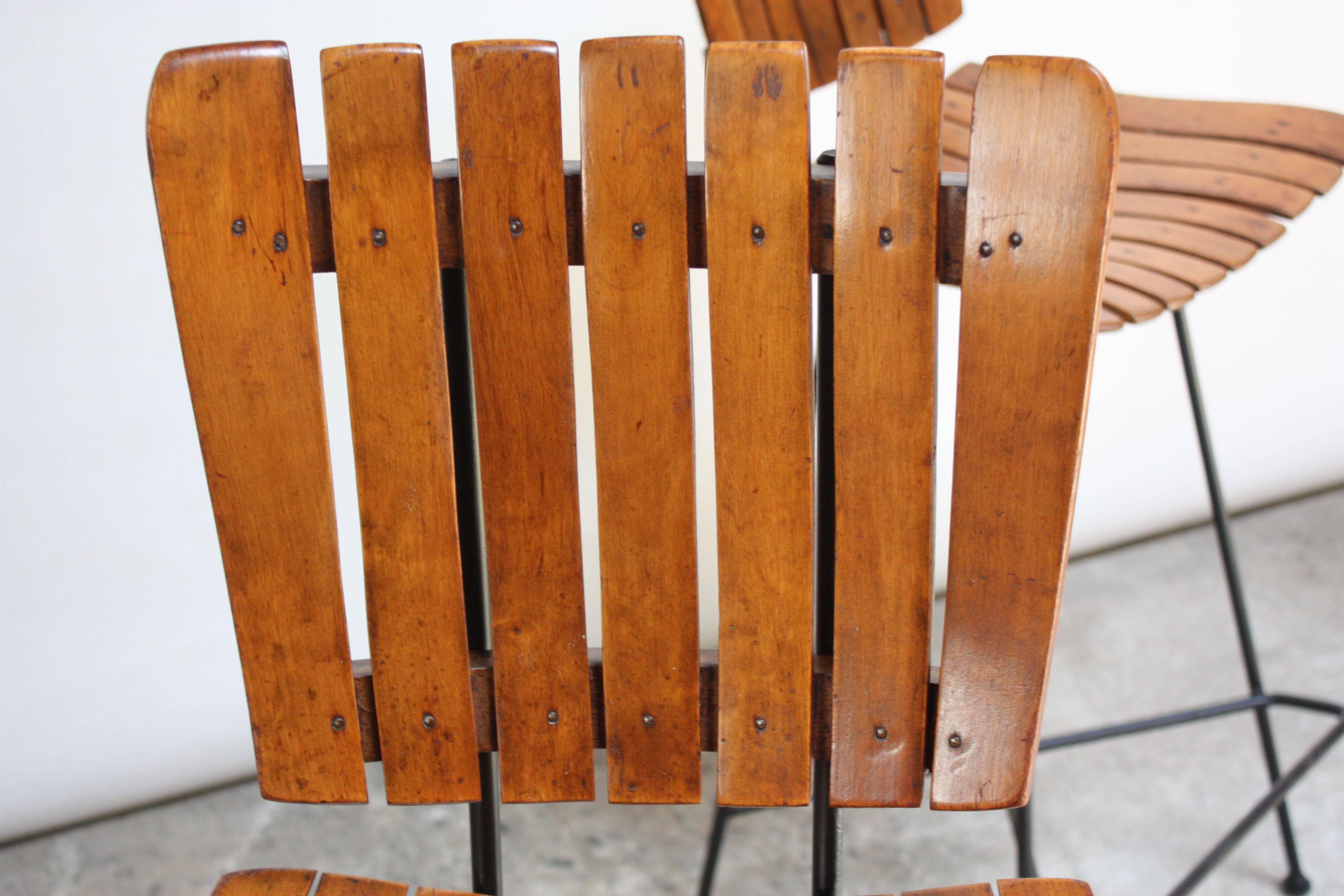 Arthur Umanoff for Raymor Iron and Birch-Slat Bar with Stools 5