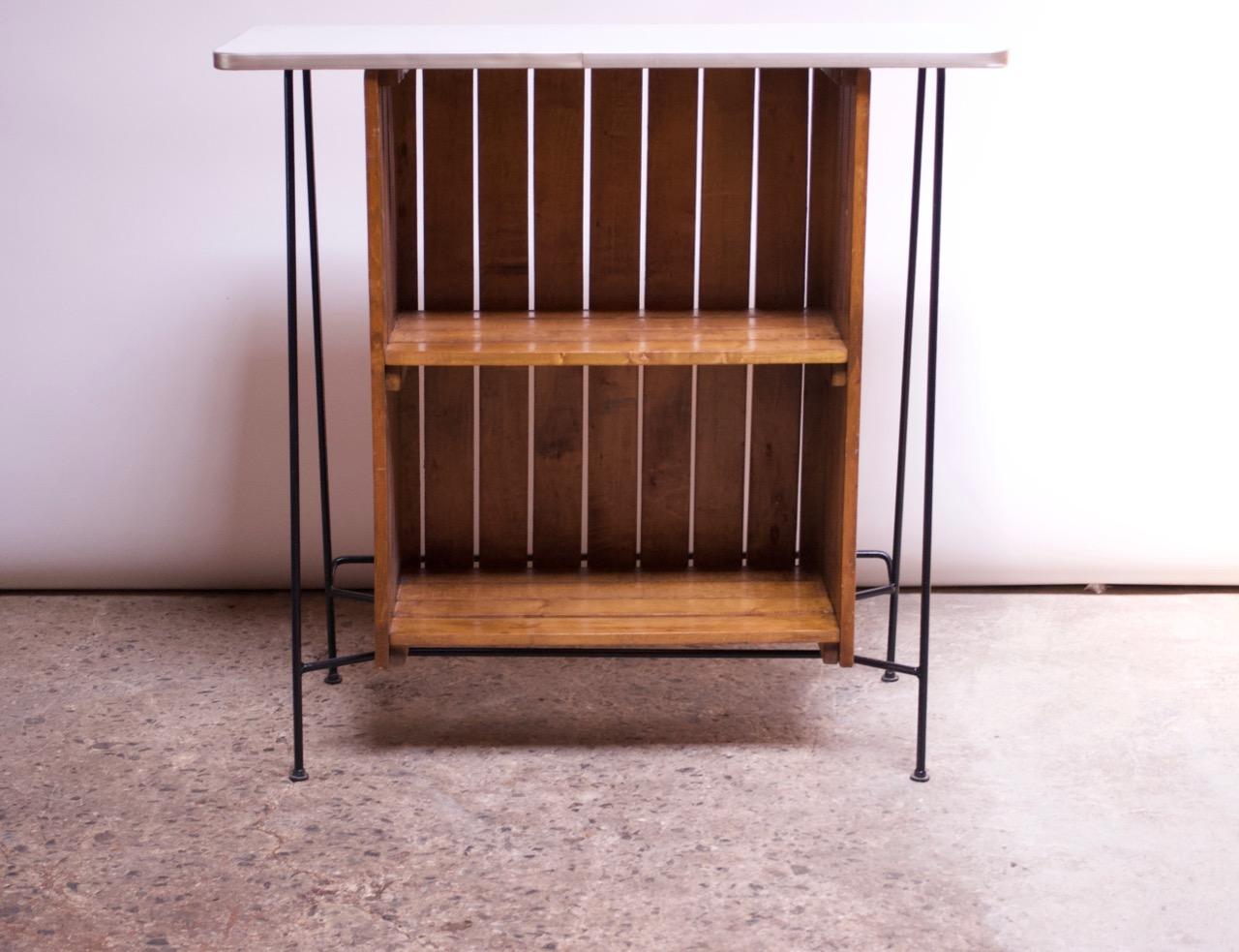 Mid-Century Modern Arthur Umanoff for Raymor Iron and Birch-Slat Bar with Stools